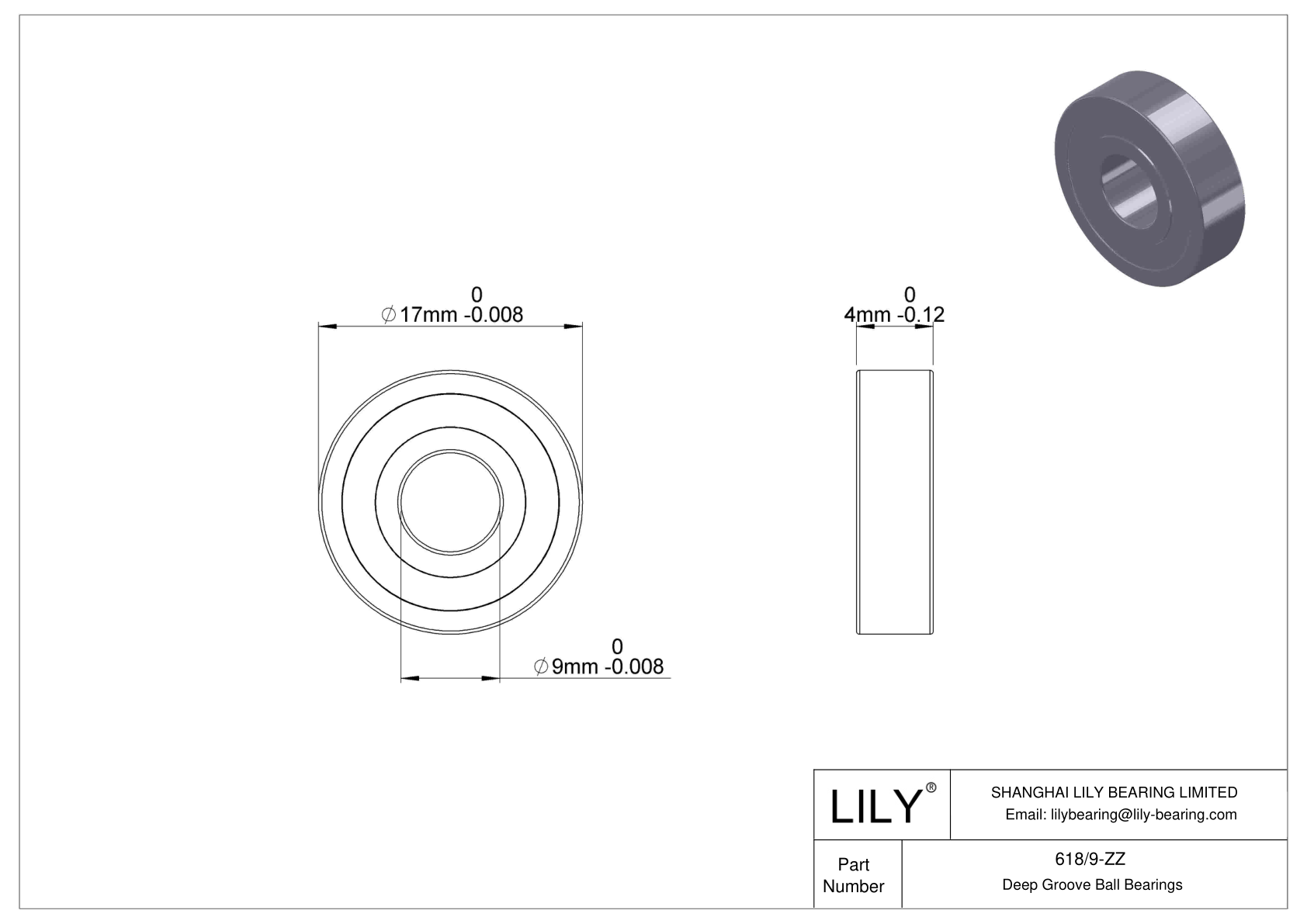 618/9-ZZ Rodamientos de bolas miniatura (600, 610, 620, 630) cad drawing