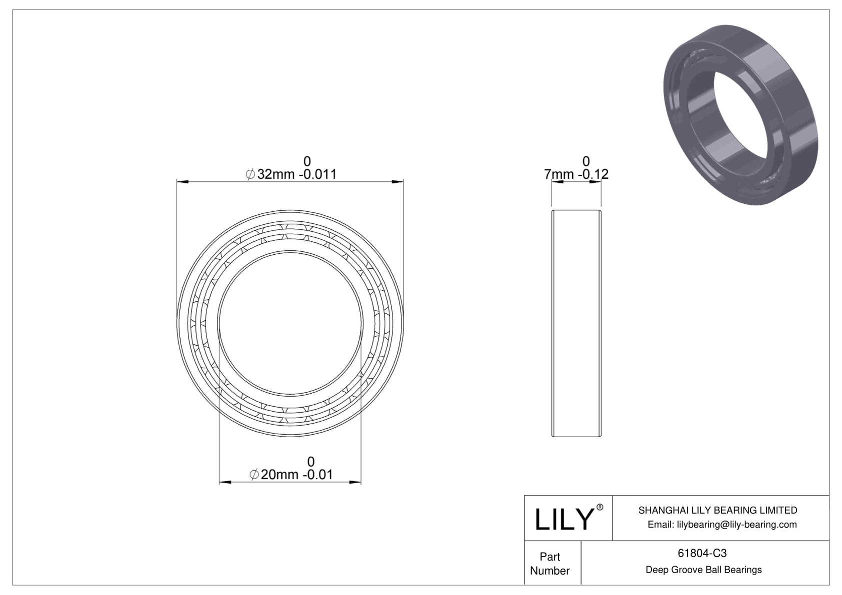 61804-C3 Rodamientos de Bolas de Sección Fina (61800, 61900) cad drawing