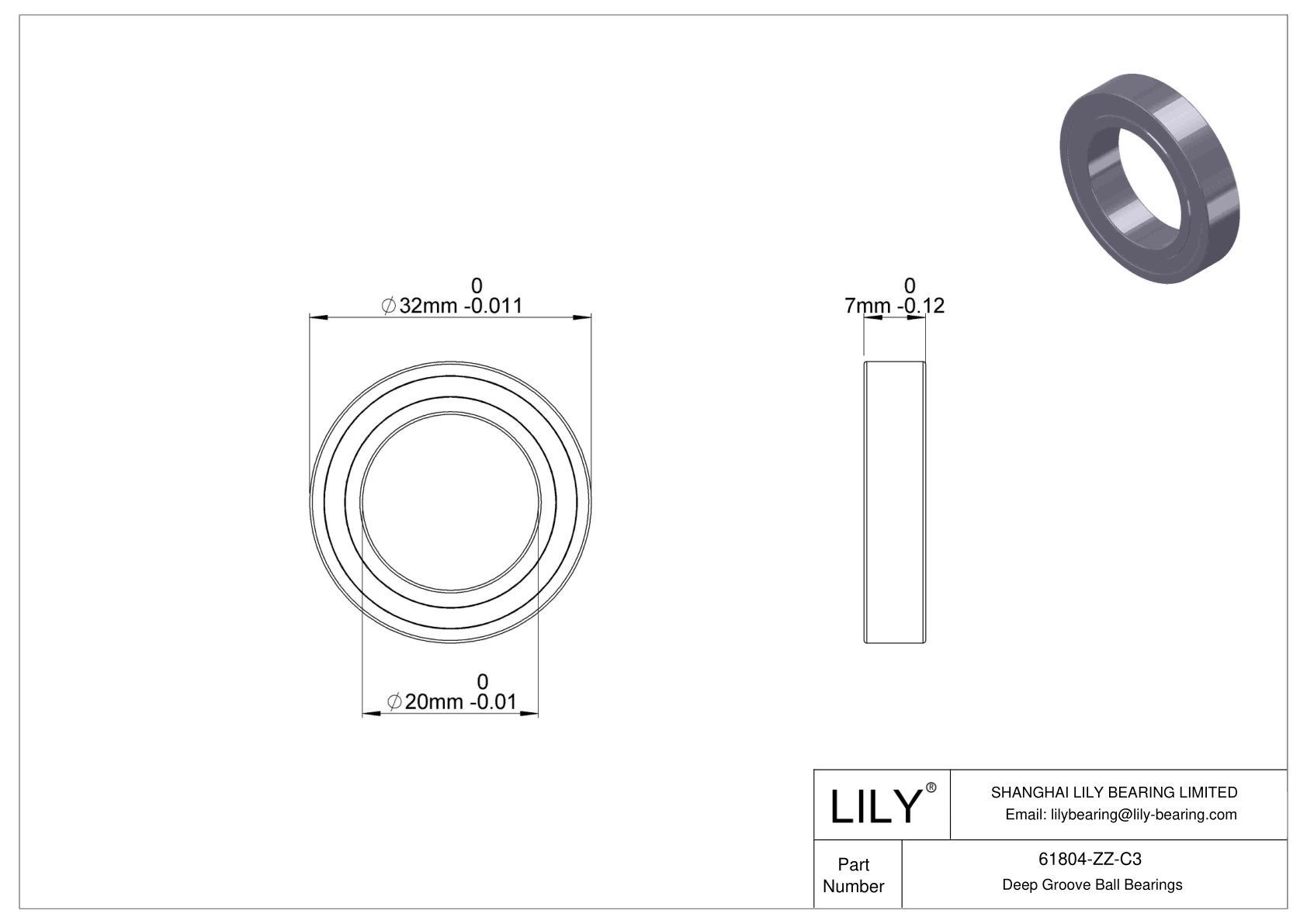 61804-ZZ-C3 Thin Section Ball Bearings (61800, 61900) cad drawing