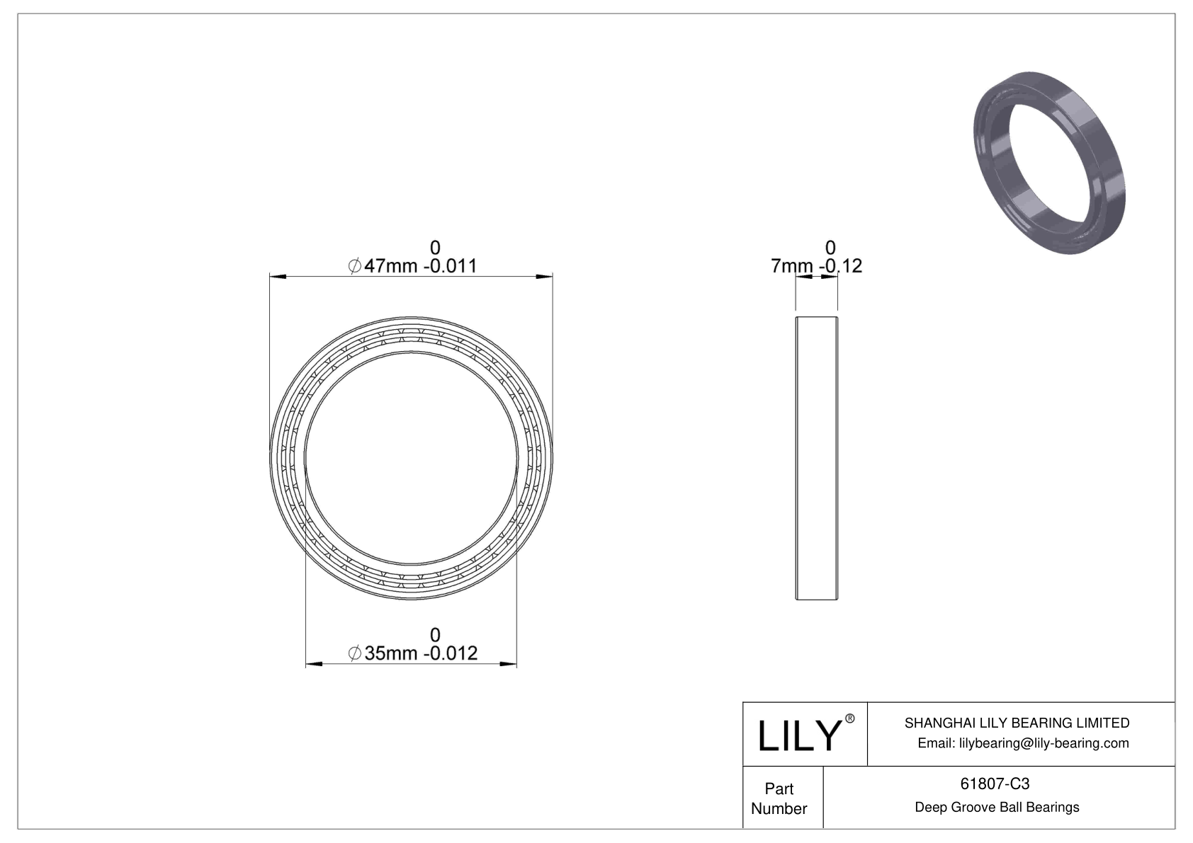 61807-C3 Thin Section Ball Bearings (61800, 61900) cad drawing