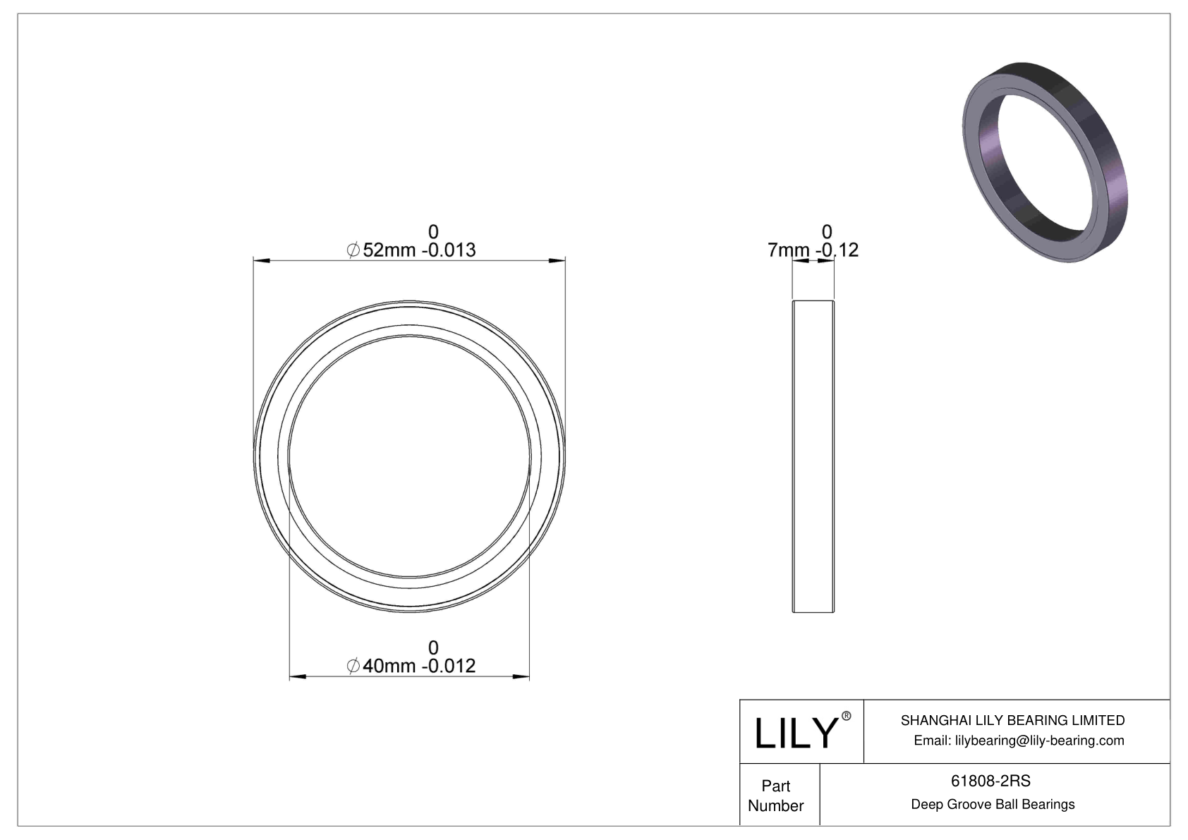 61808-2RS Rodamientos de Bolas de Sección Fina (61800, 61900) cad drawing