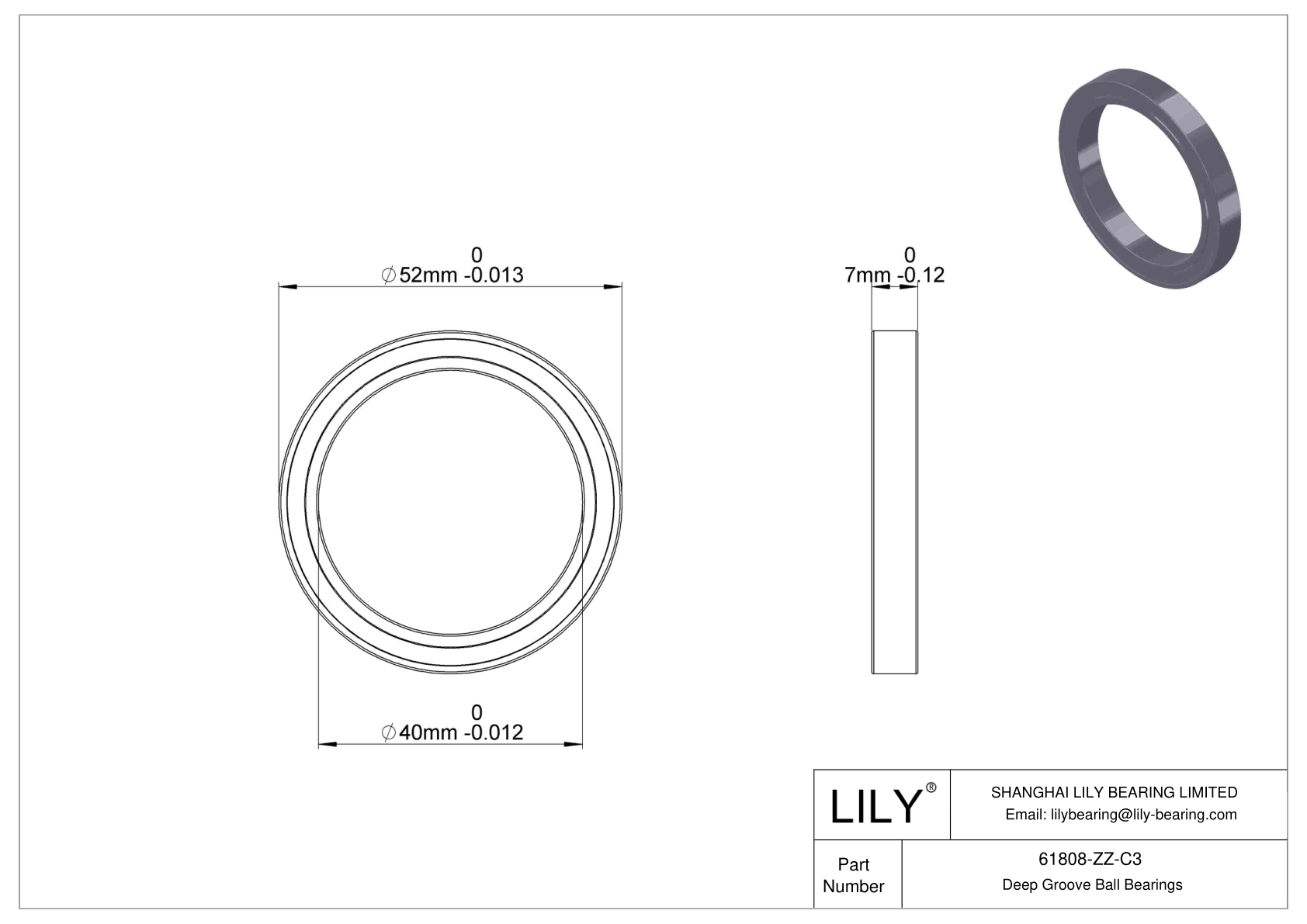 61808-ZZ-C3 Rodamientos de Bolas de Sección Fina (61800, 61900) cad drawing