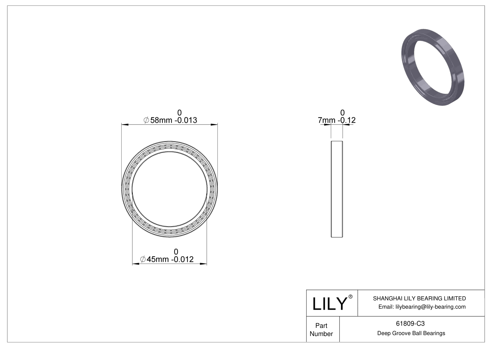 61809-C3 Thin Section Ball Bearings (61800, 61900) cad drawing