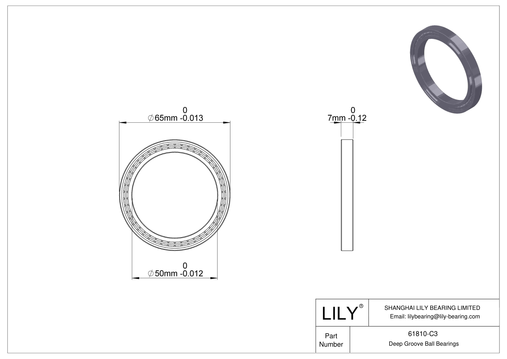 61810-C3 Thin Section Ball Bearings (61800, 61900) cad drawing