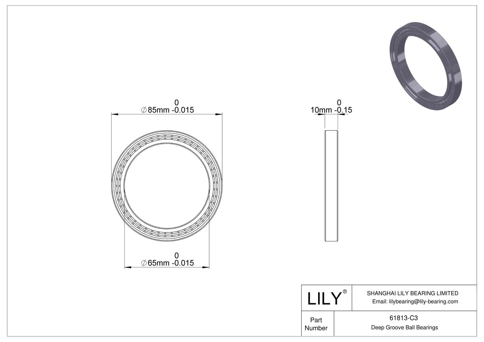 61813-C3 Thin Section Ball Bearings (61800, 61900) cad drawing