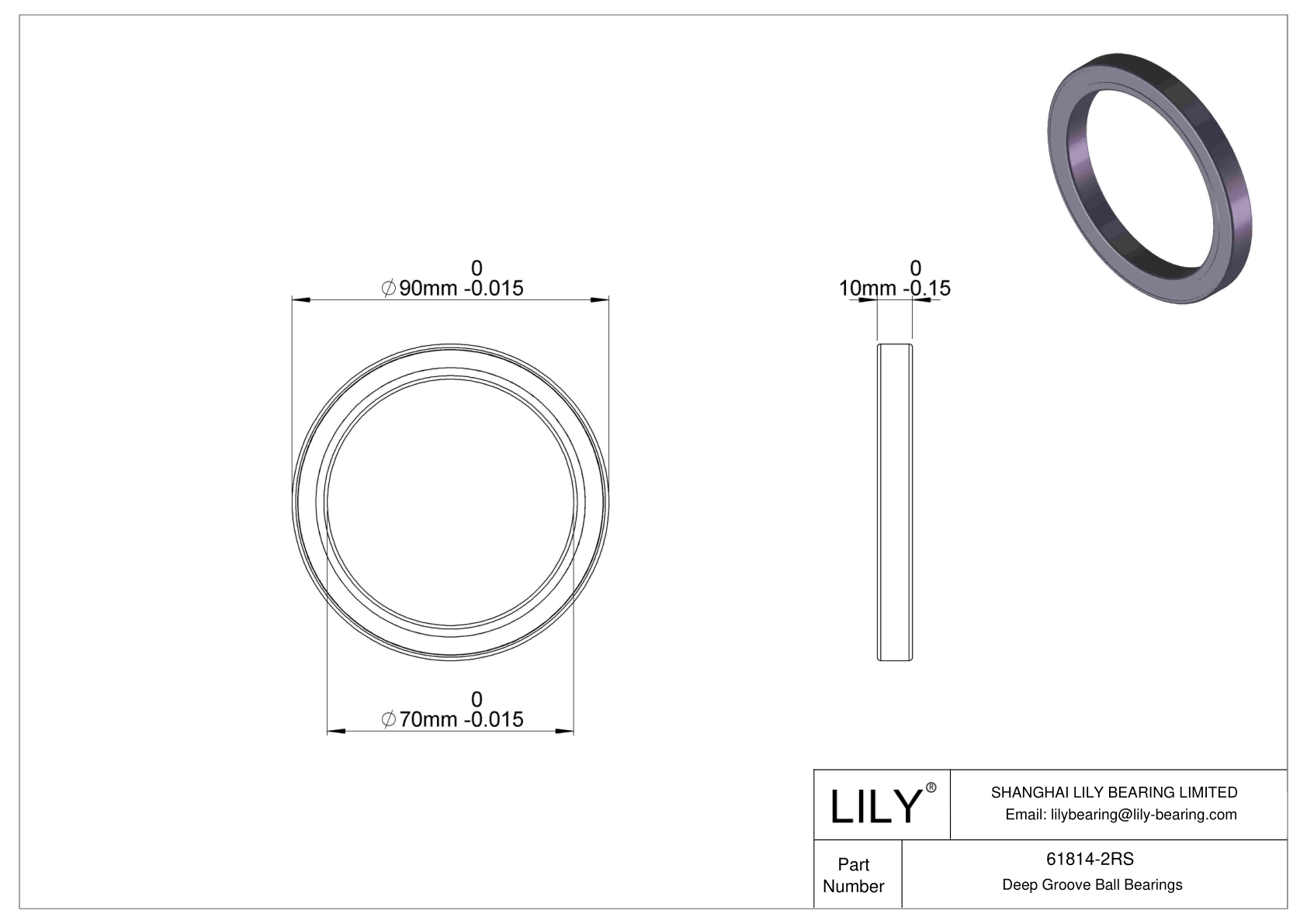 61814-2RS Thin Section Ball Bearings (61800, 61900) cad drawing