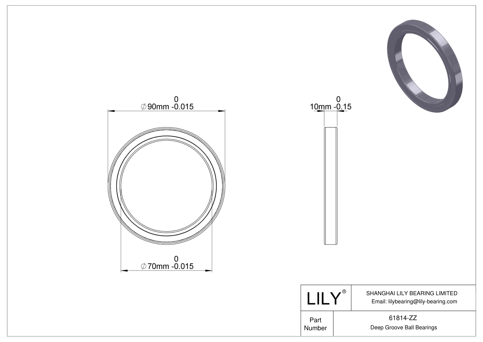 61814-ZZ Thin Section Ball Bearings (61800, 61900) cad drawing