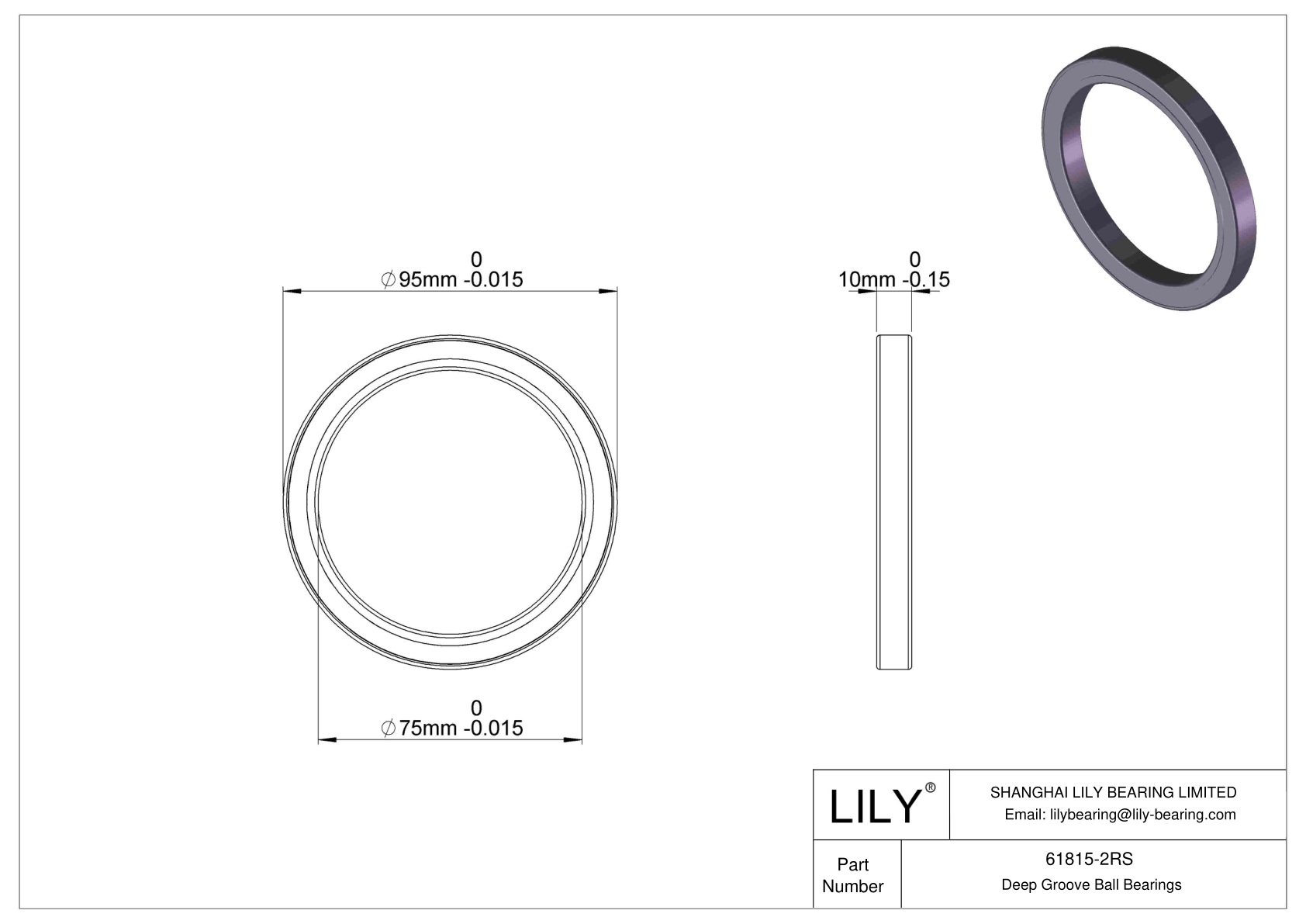 61815-2RS Thin Section Ball Bearings (61800, 61900) cad drawing