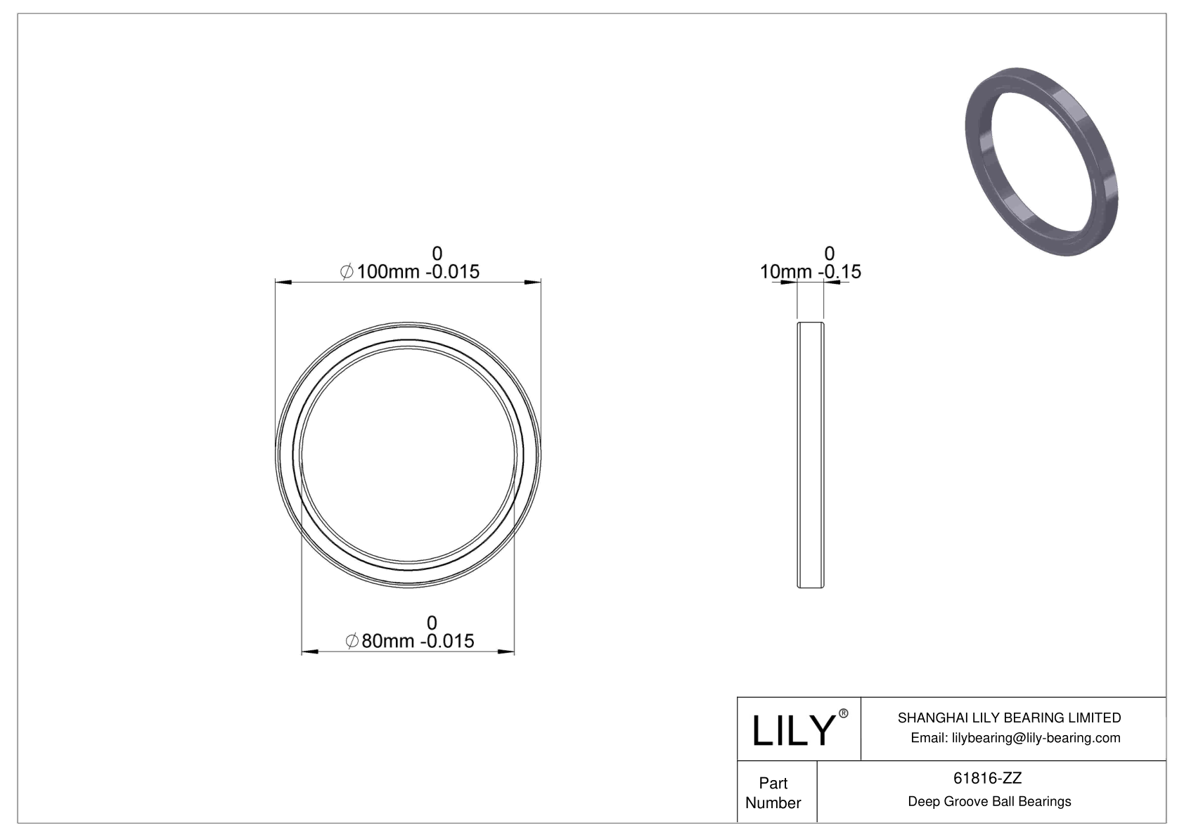 61816-ZZ Thin Section Ball Bearings (61800, 61900) cad drawing