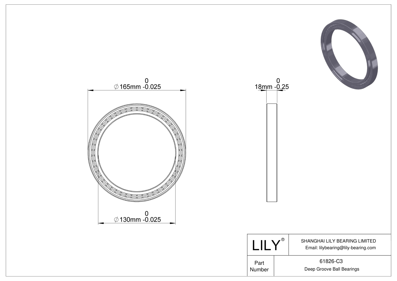 61826-C3 Thin Section Ball Bearings (61800, 61900) cad drawing