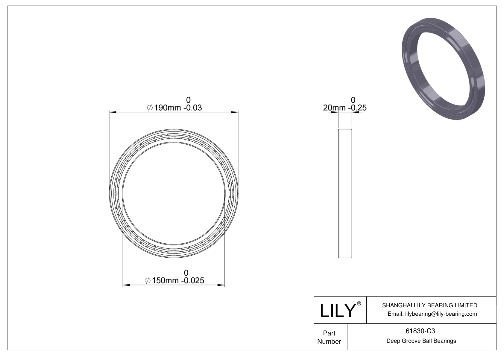 61830-C3 Thin Section Ball Bearings (61800, 61900) cad drawing