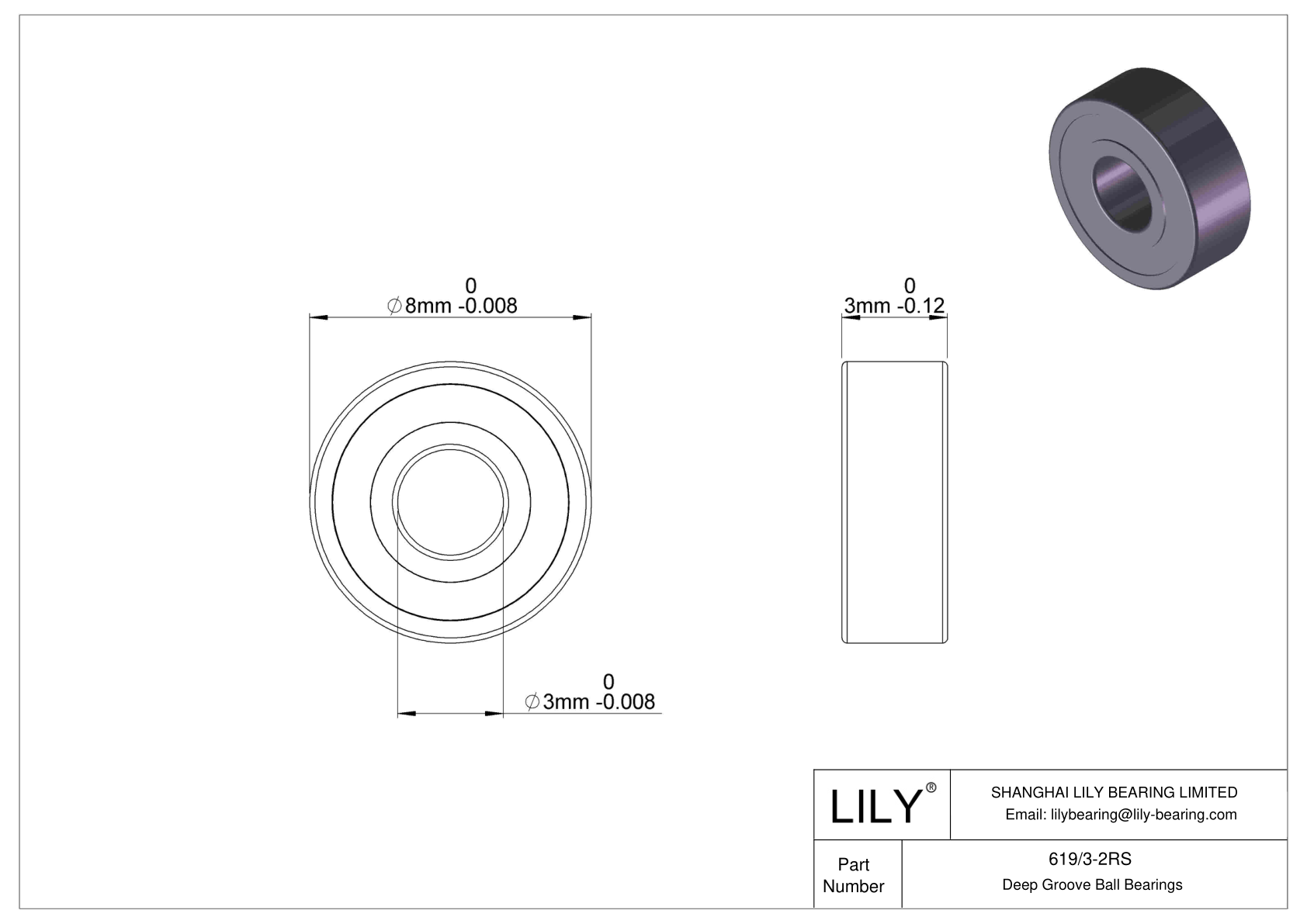 619/3-2RS Miniature Ball Bearings (600, 610, 620, 630) cad drawing