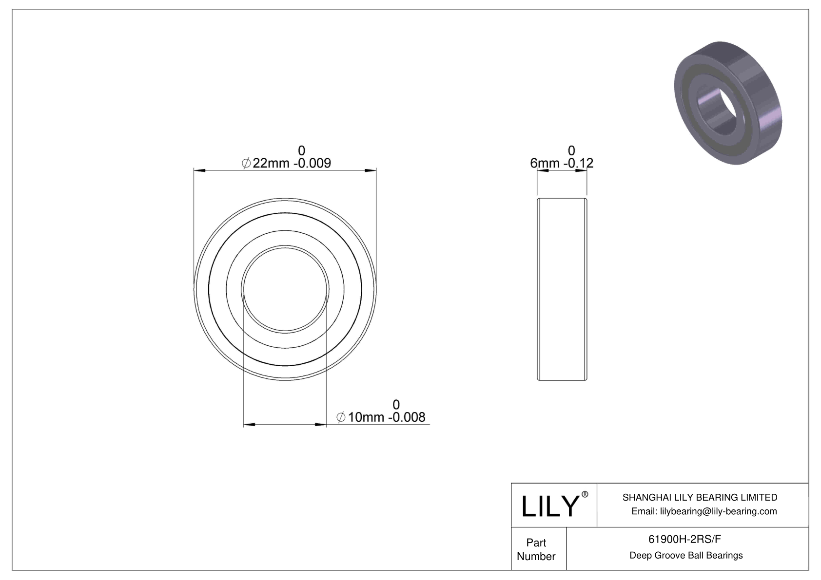 61900H-2RS/F 耐腐蚀深沟球轴承 cad drawing