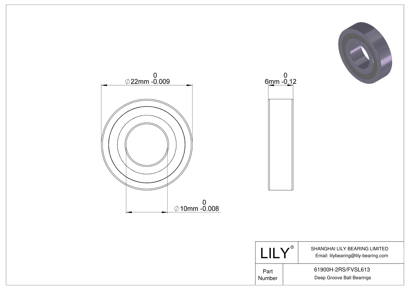 61900H-2RS/FVSL613 耐腐蚀深沟球轴承 cad drawing