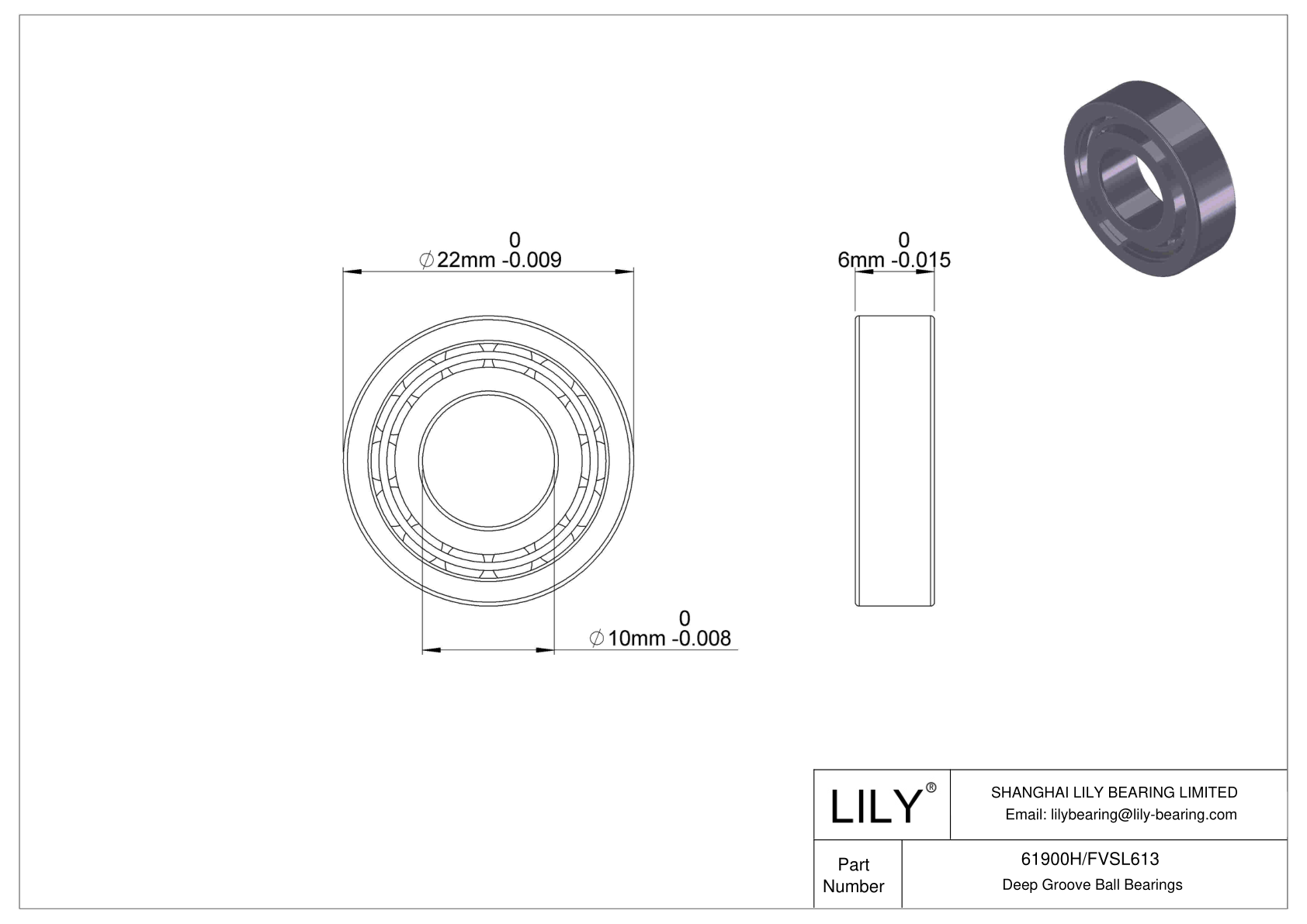 61900H/FVSL613 耐腐蚀深沟球轴承 cad drawing