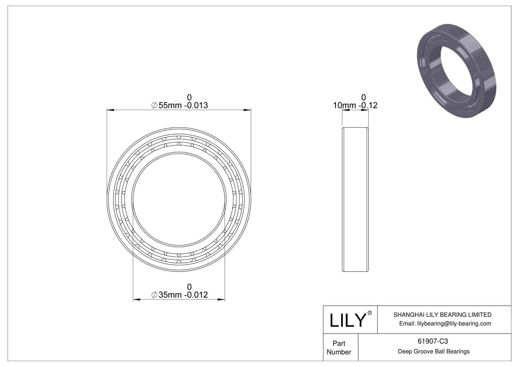 61907-C3 Thin Section Ball Bearings (61800, 61900) cad drawing