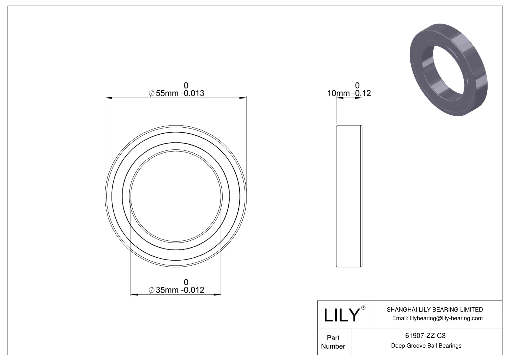 61907-ZZ-C3 薄壁球轴承（61800、61900） cad drawing