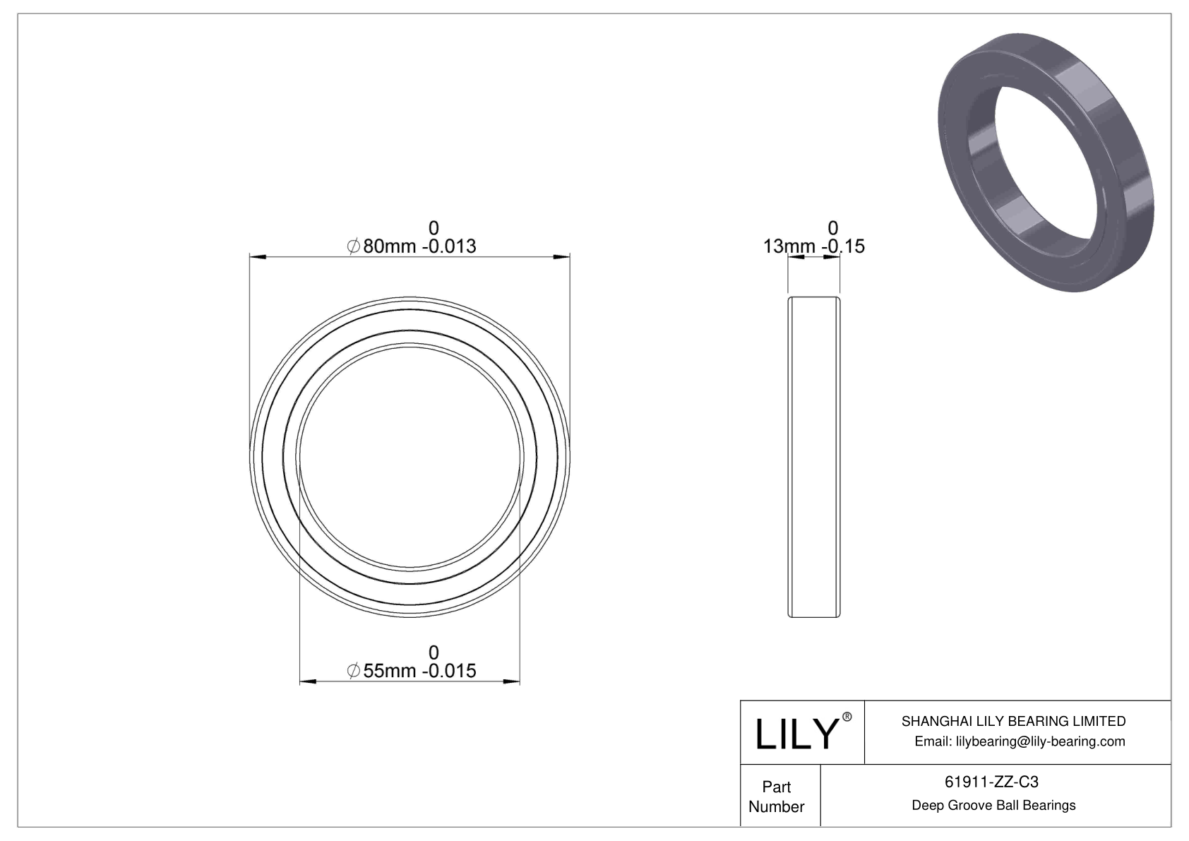 61911-ZZ-C3 Rodamientos de Bolas de Sección Fina (61800, 61900) cad drawing