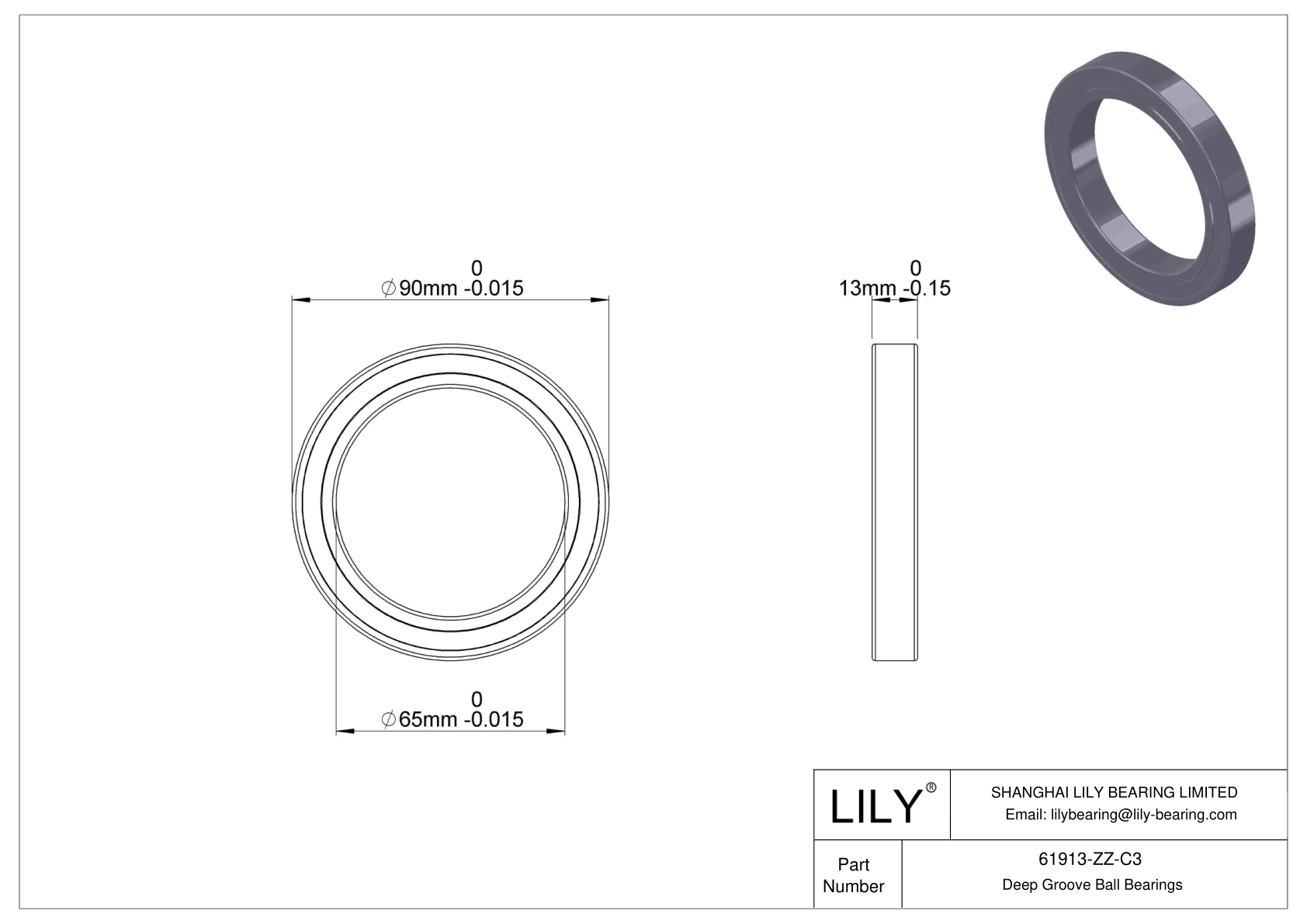 61913-ZZ-C3 薄壁球轴承（61800、61900） cad drawing