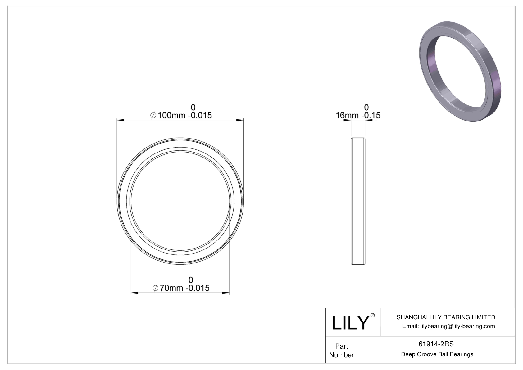 61914-2RS Thin Section Ball Bearings (61800, 61900) cad drawing