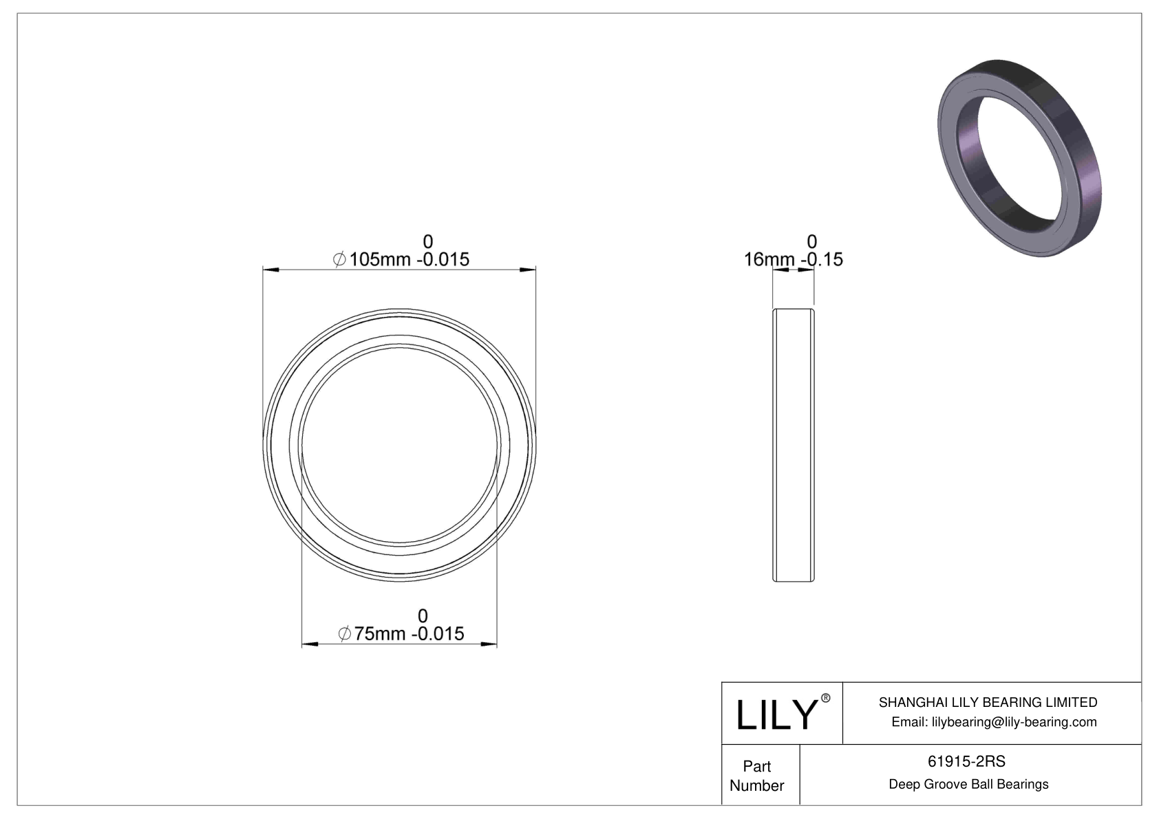 61915-2RS Thin Section Ball Bearings (61800, 61900) cad drawing