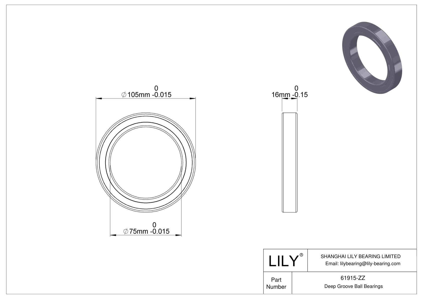 61915-ZZ 薄壁球轴承（61800、61900） cad drawing