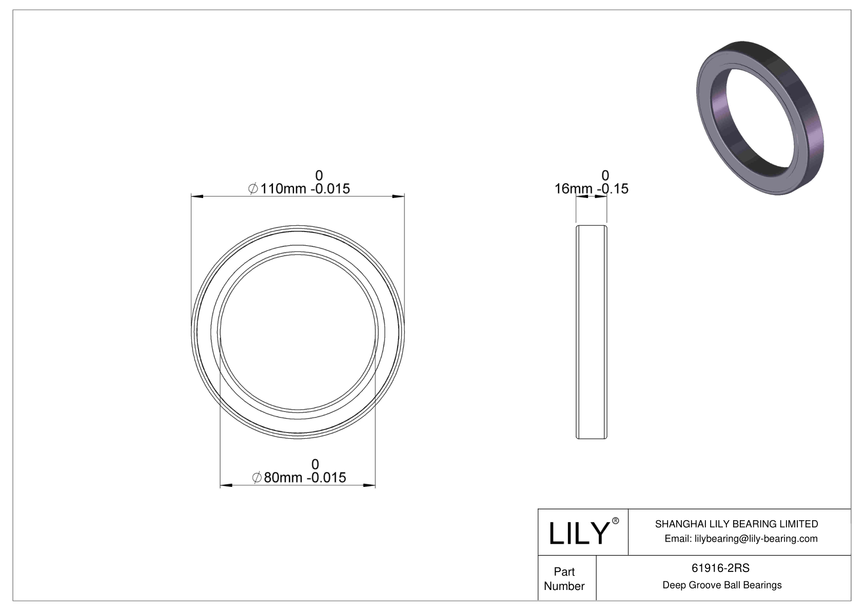 61916-2RS Thin Section Ball Bearings (61800, 61900) cad drawing