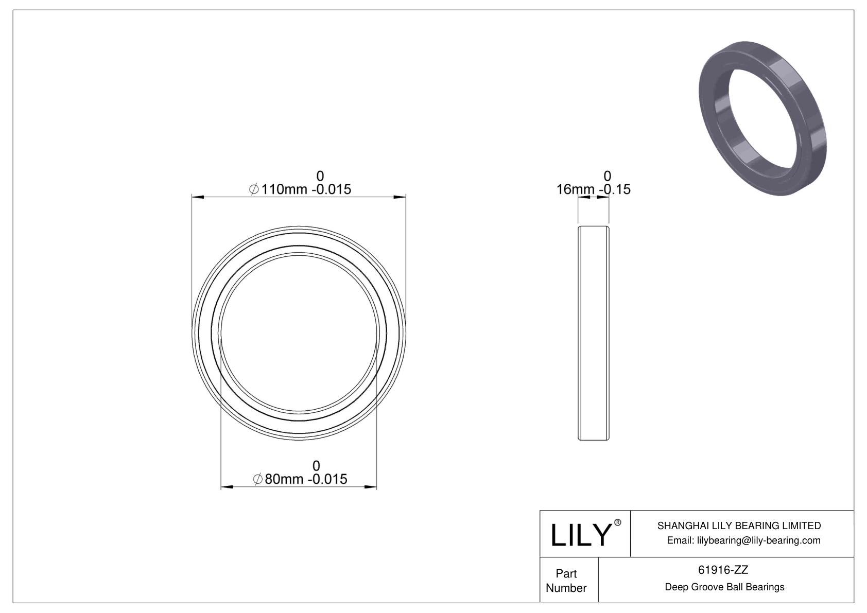 61916-ZZ Thin Section Ball Bearings (61800, 61900) cad drawing