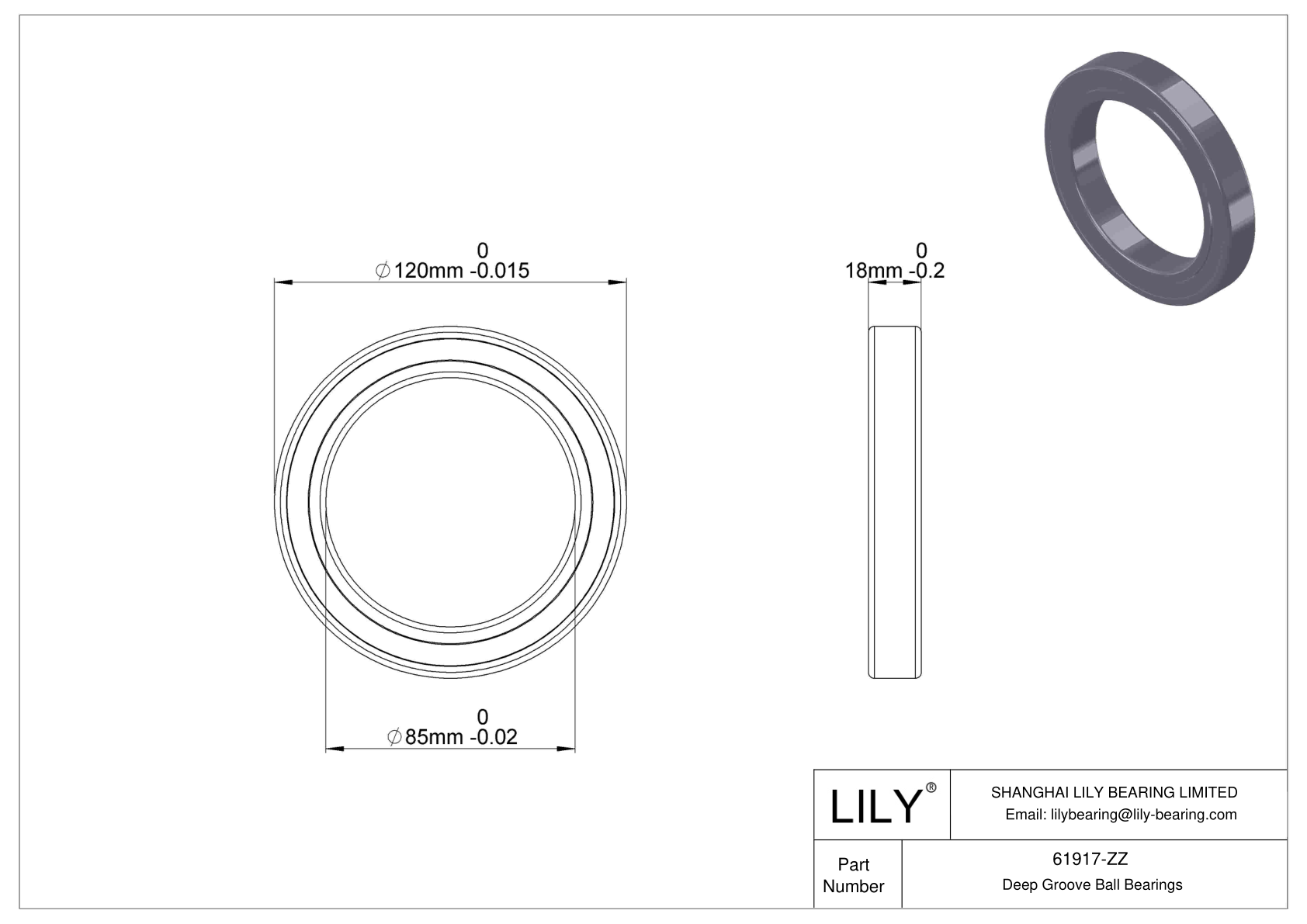 61917-ZZ Thin Section Ball Bearings (61800, 61900) cad drawing