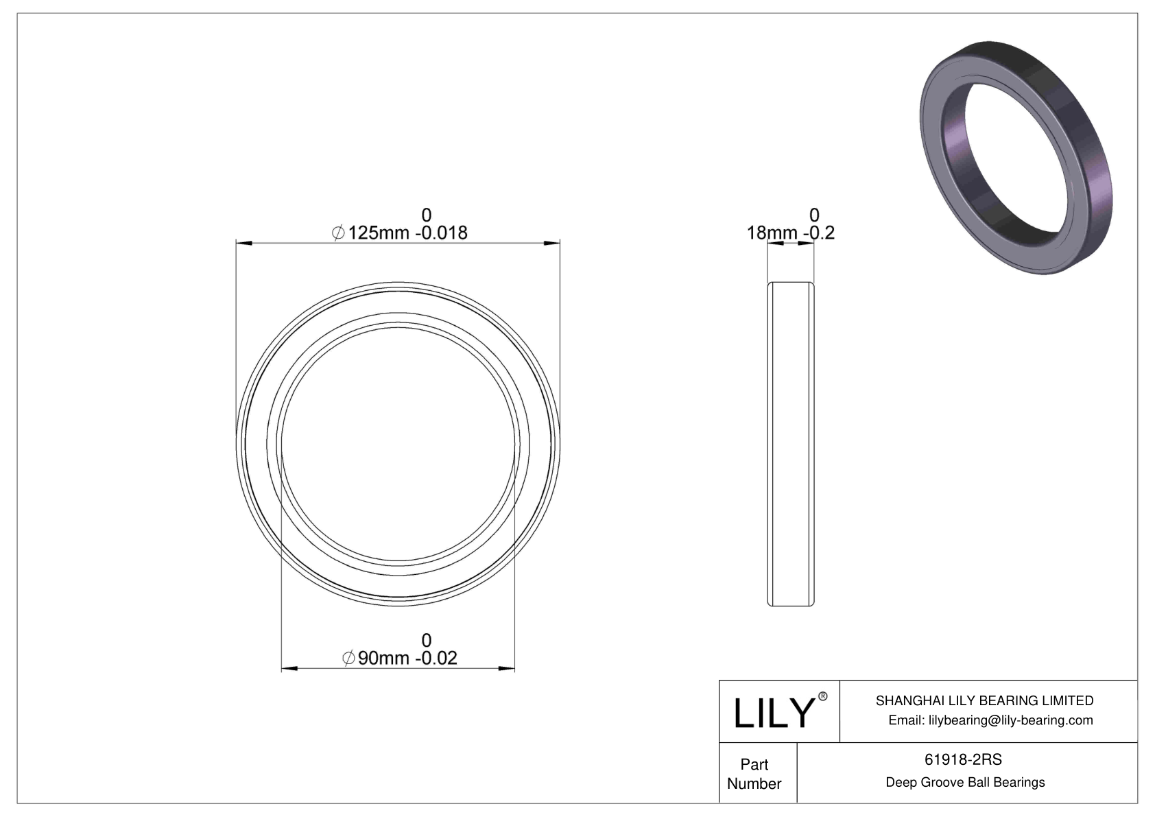 61918-2RS Thin Section Ball Bearings (61800, 61900) cad drawing