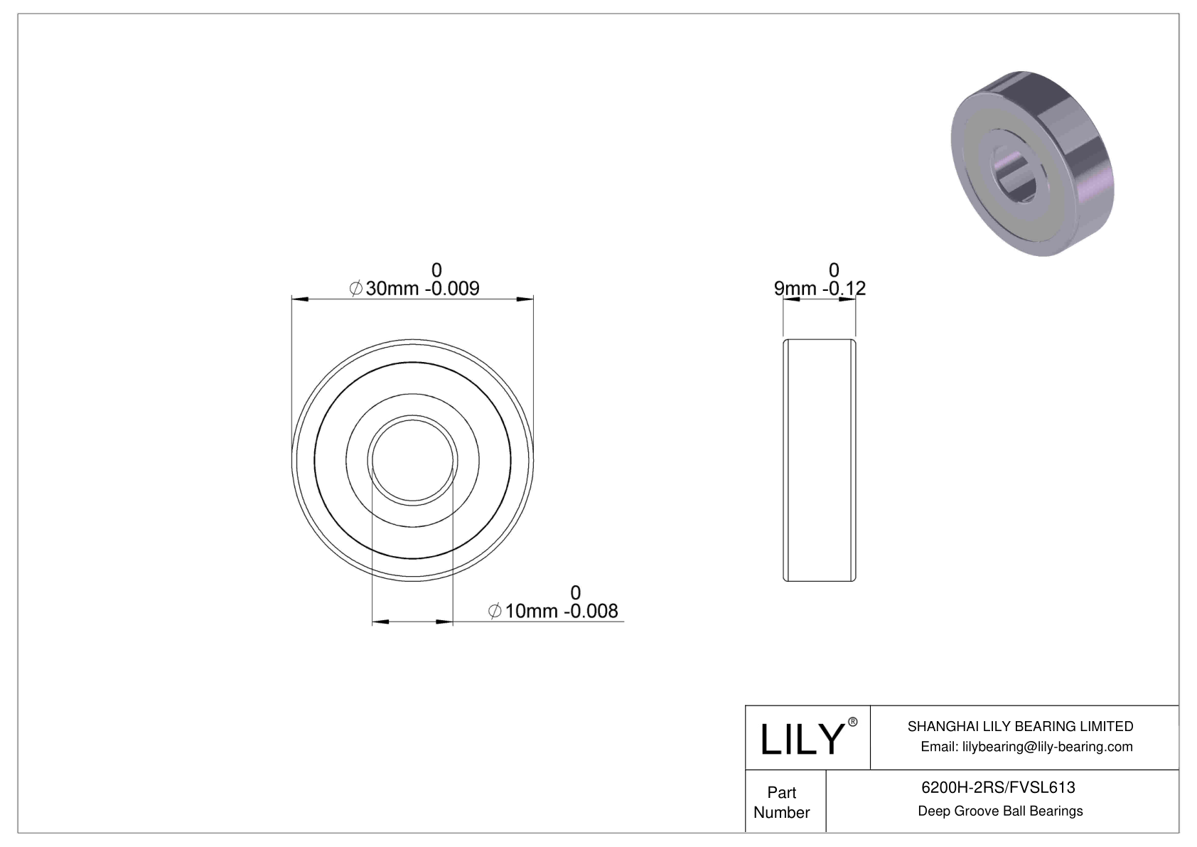 6200H-2RS/FVSL613 Corrosion Resistant Deep Groove Ball Bearings cad drawing