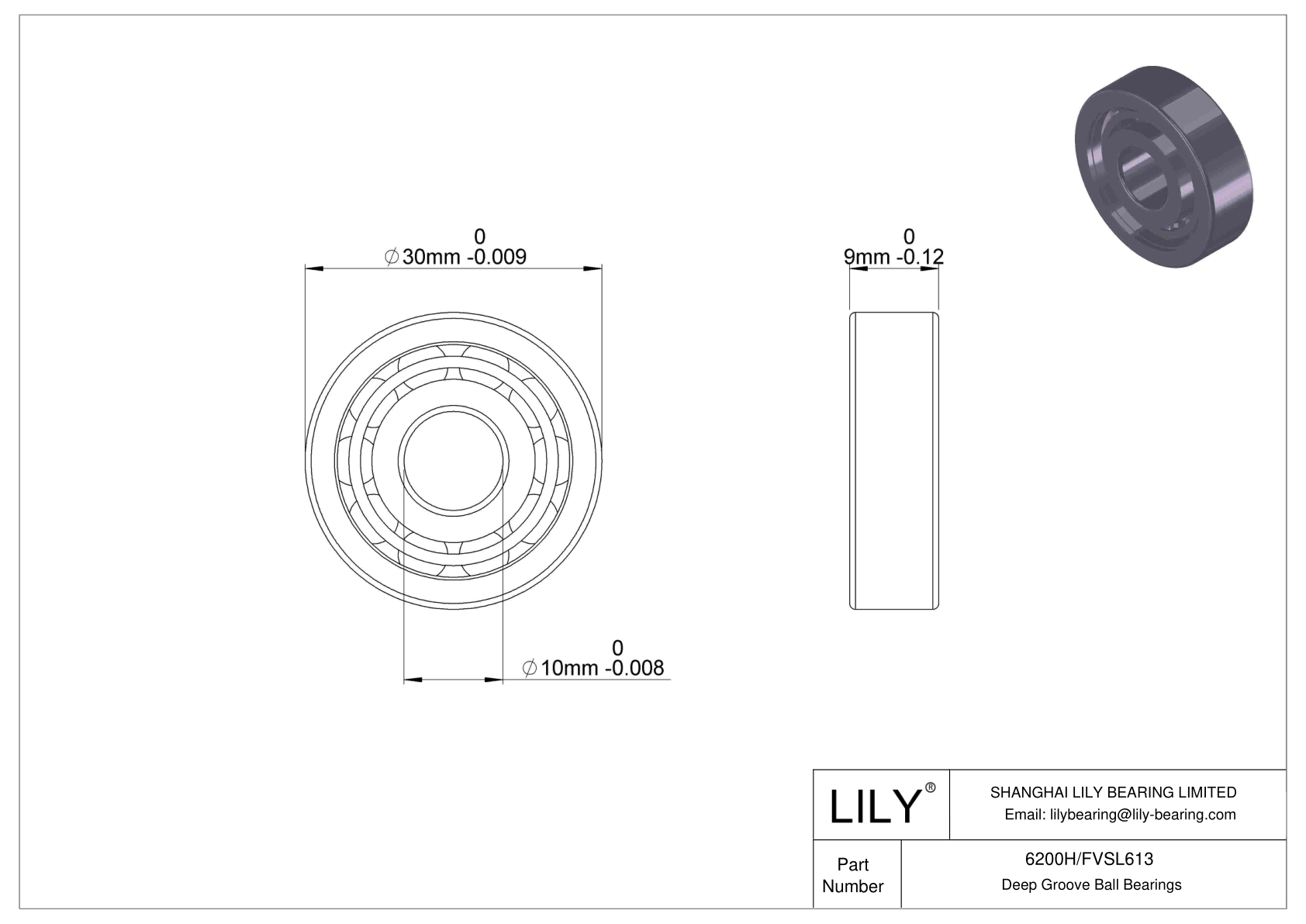 6200H/FVSL613 Corrosion Resistant Deep Groove Ball Bearings cad drawing