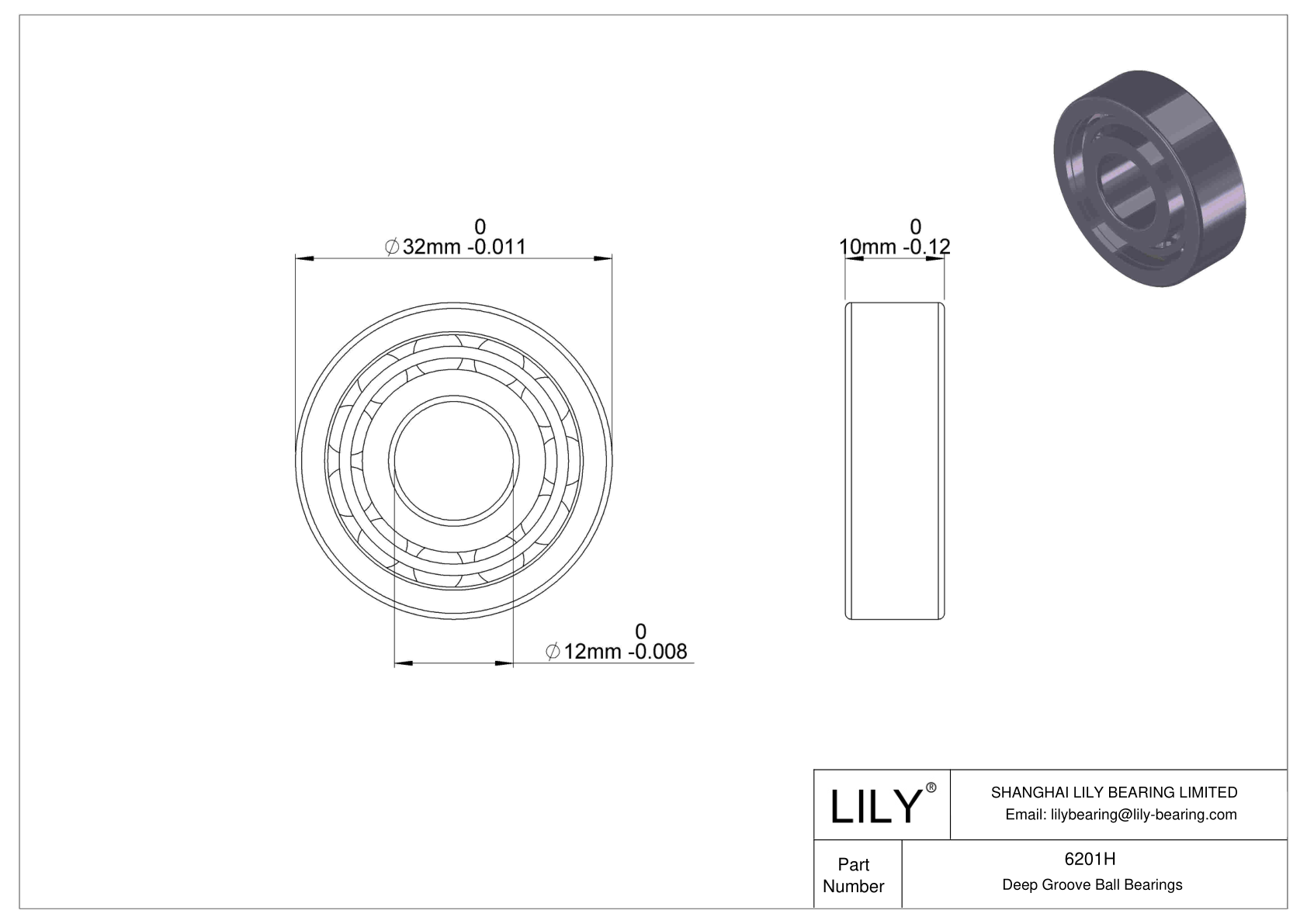 6201H Large Stainless Steel Bearings cad drawing