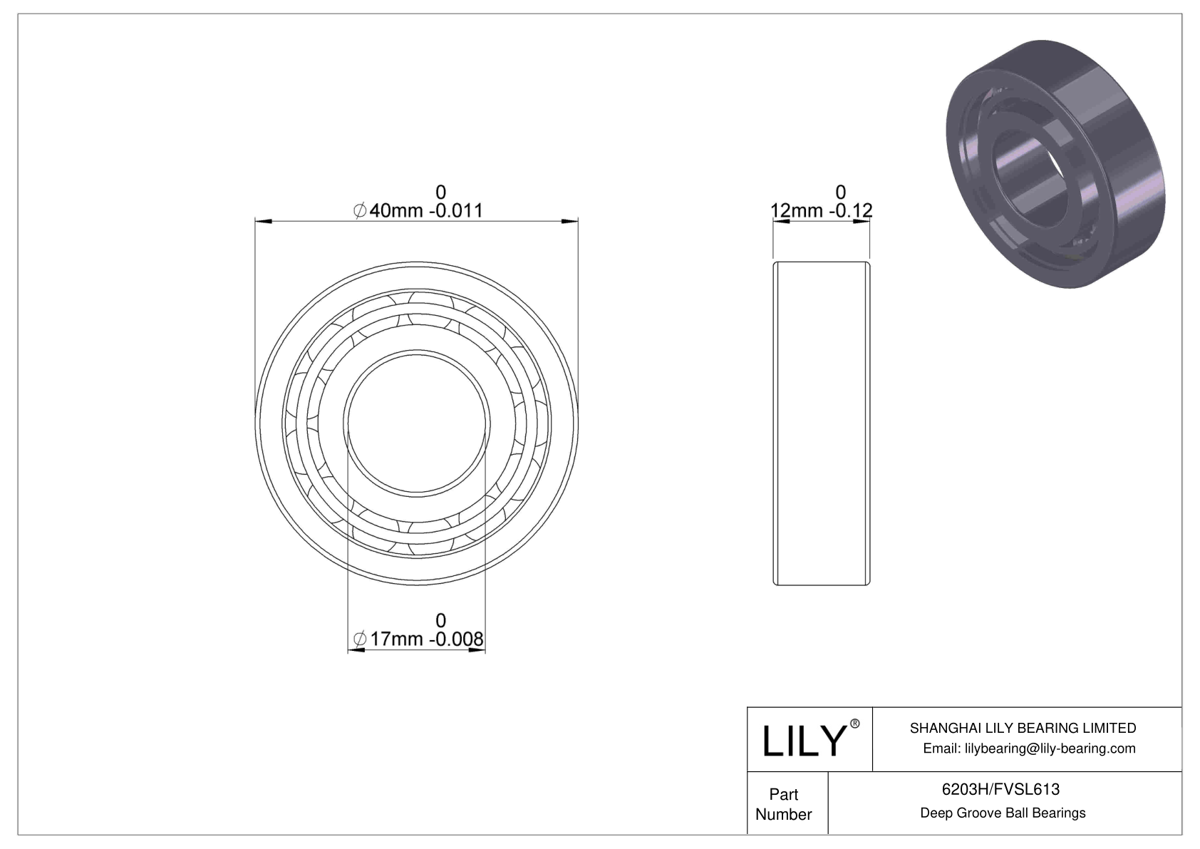 6203H/FVSL613 Rodamientos rígidos de bolas resistentes a la corrosión cad drawing