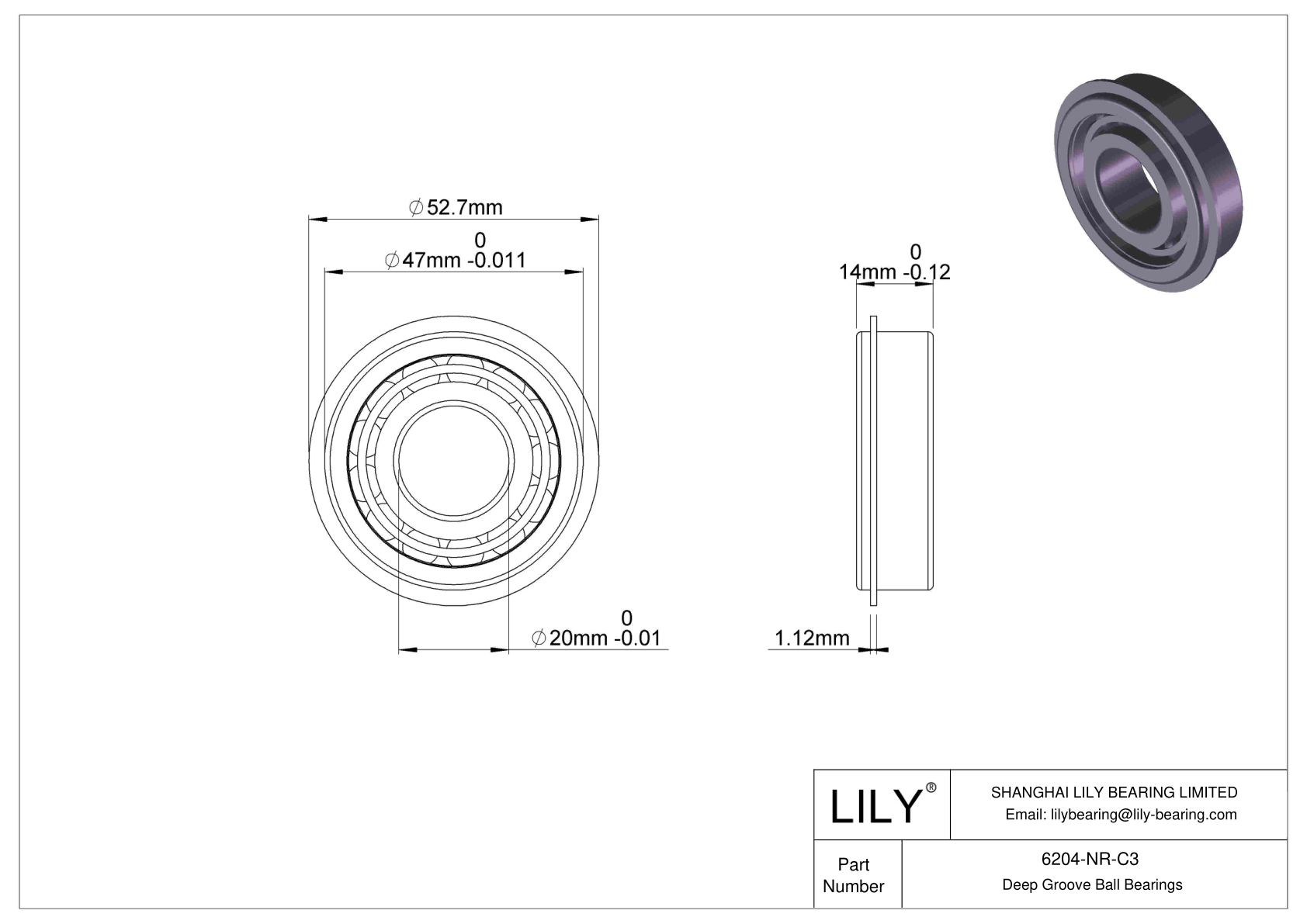 6204-NR-C3 Deep Groove Ball Bearings (6000, 6200, 6300, 6400) cad drawing