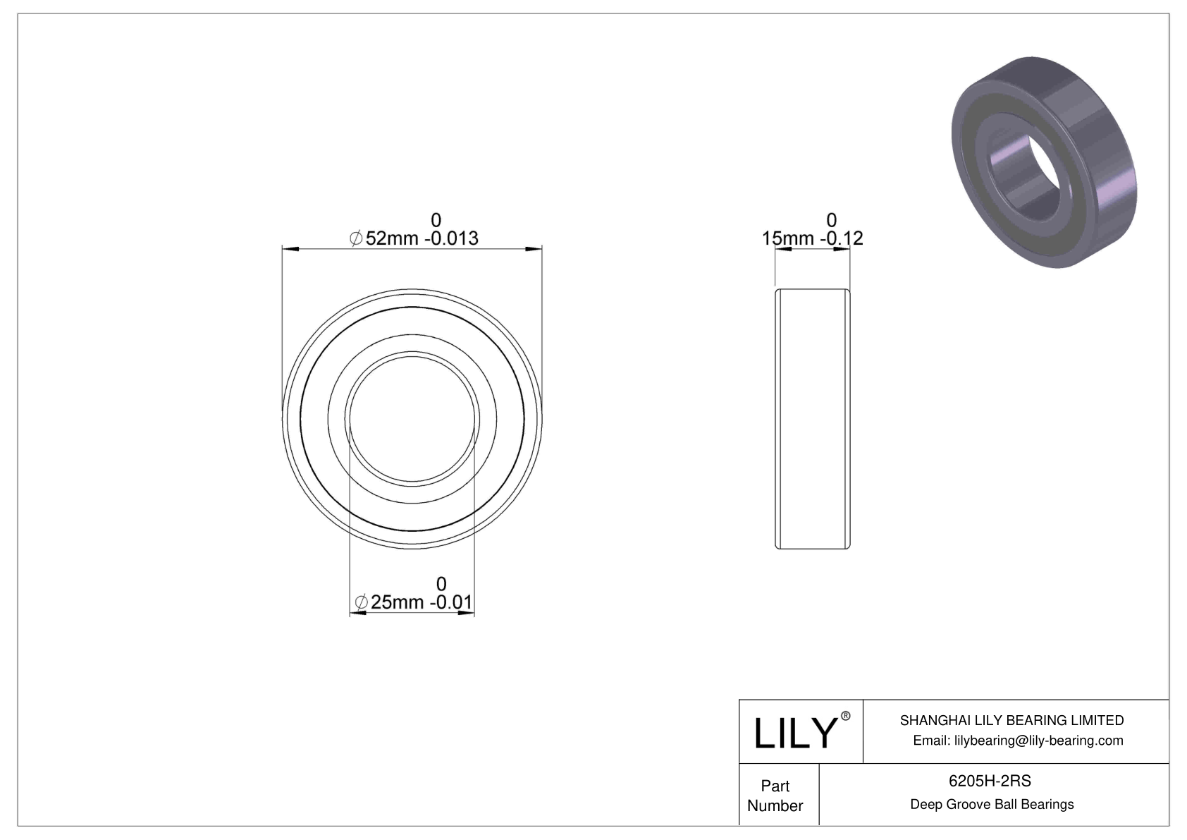 6205H-2RS 耐腐蚀深沟球轴承 cad drawing