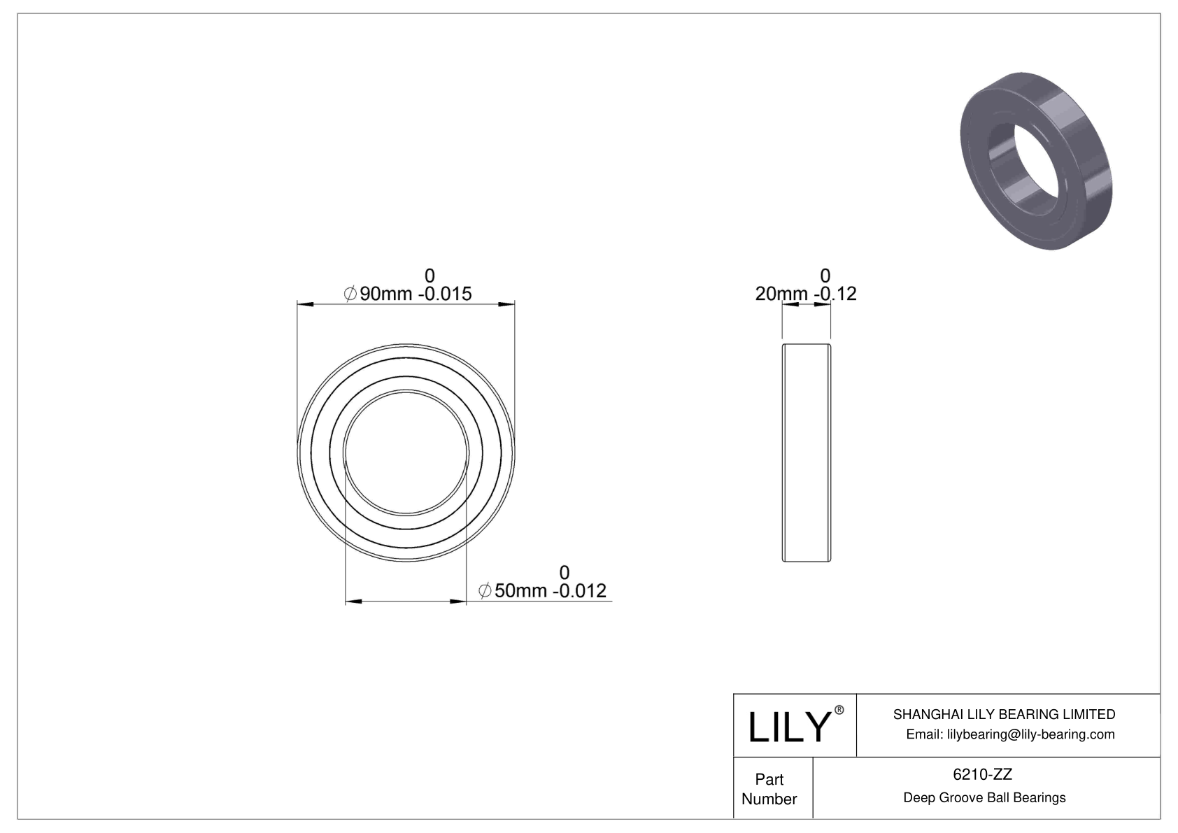 6210-ZZ 深沟球轴承（6000、6200、6300、6400） cad drawing