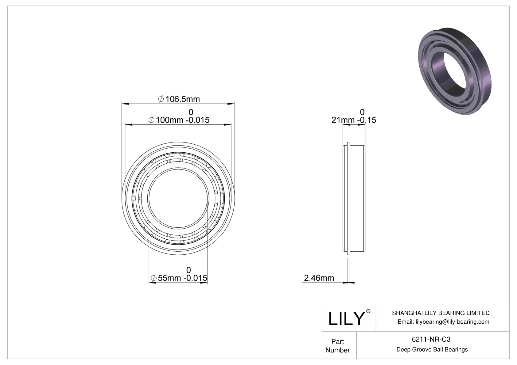 6211-NR-C3 Deep Groove Ball Bearings (6000, 6200, 6300, 6400) cad drawing