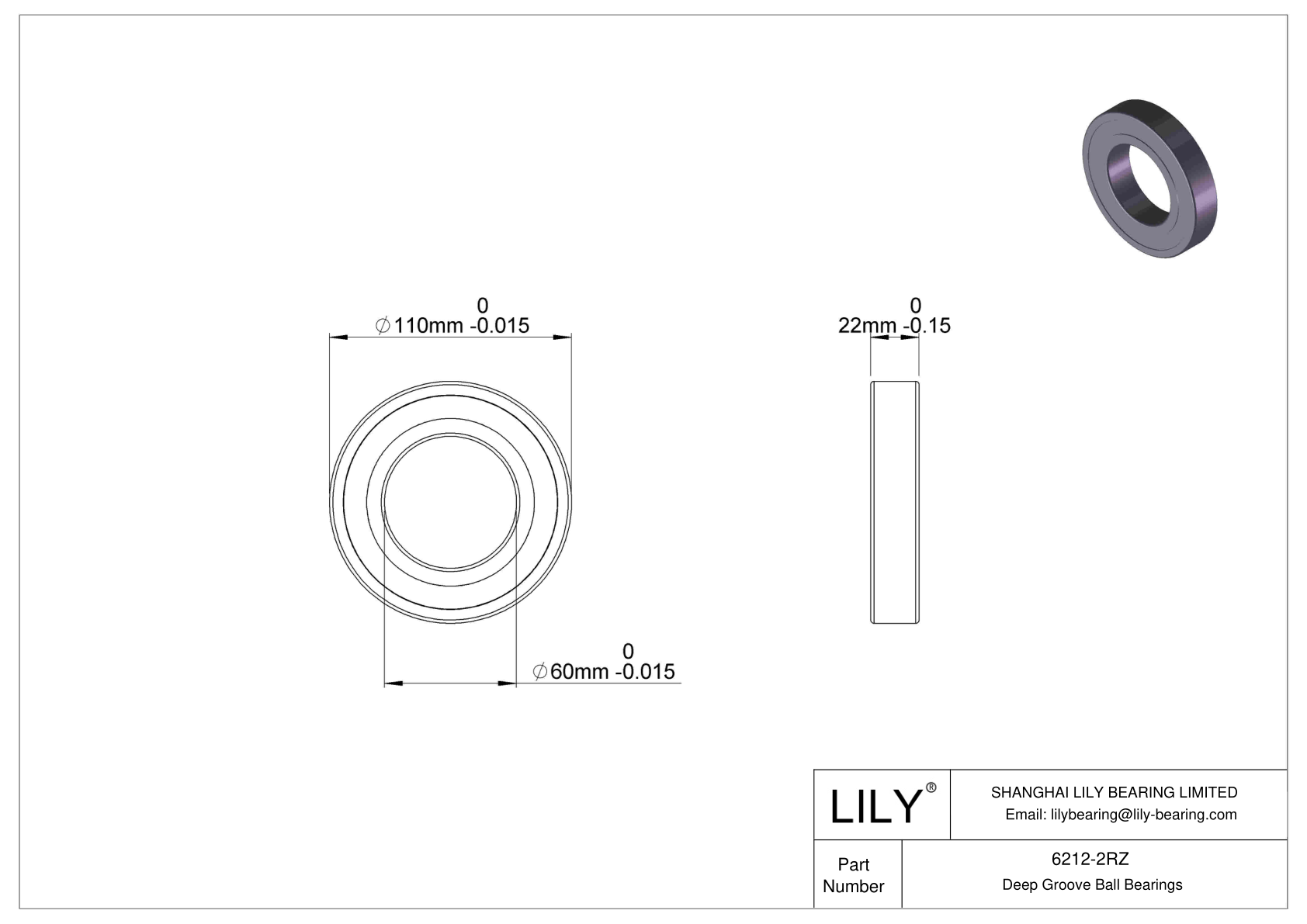 6212-2RZ Rodamientos rígidos a bolas (6000, 6200, 6300, 6400) cad drawing