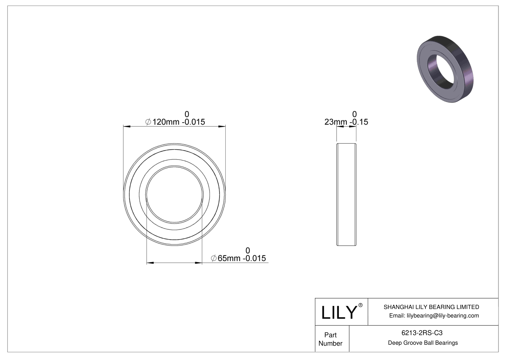 6213-2RS-C3 Deep Groove Ball Bearings (6000, 6200, 6300, 6400) cad drawing