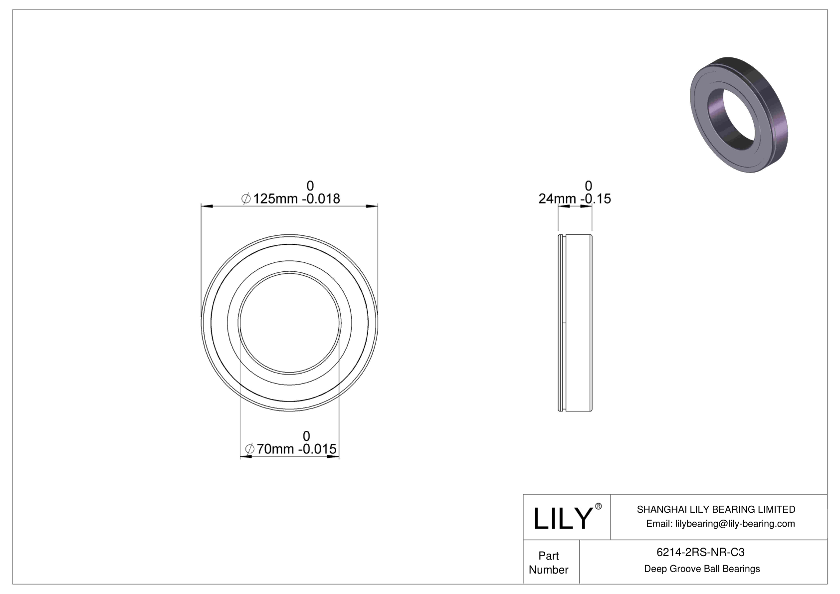 6214-2RS-NR-C3 Deep Groove Ball Bearings (6000, 6200, 6300, 6400) cad drawing