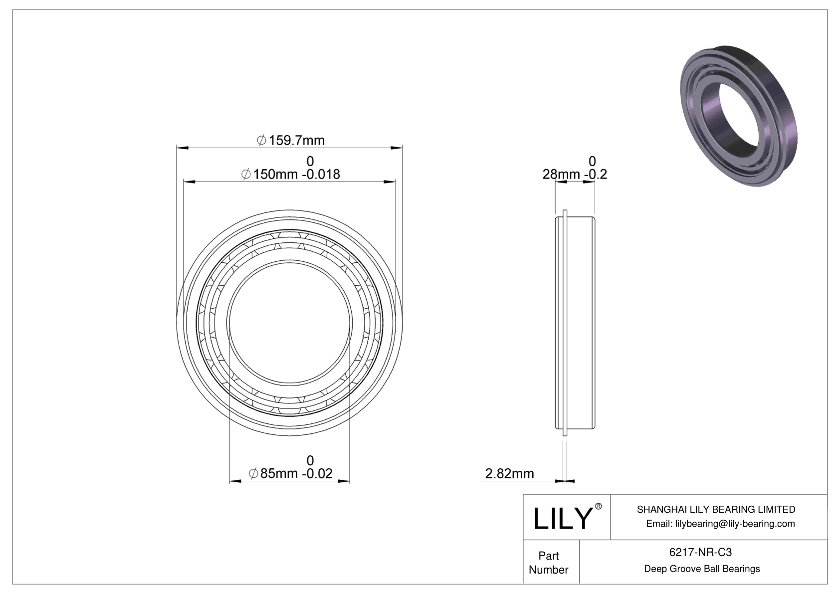 6217-NR-C3 Deep Groove Ball Bearings (6000, 6200, 6300, 6400) cad drawing