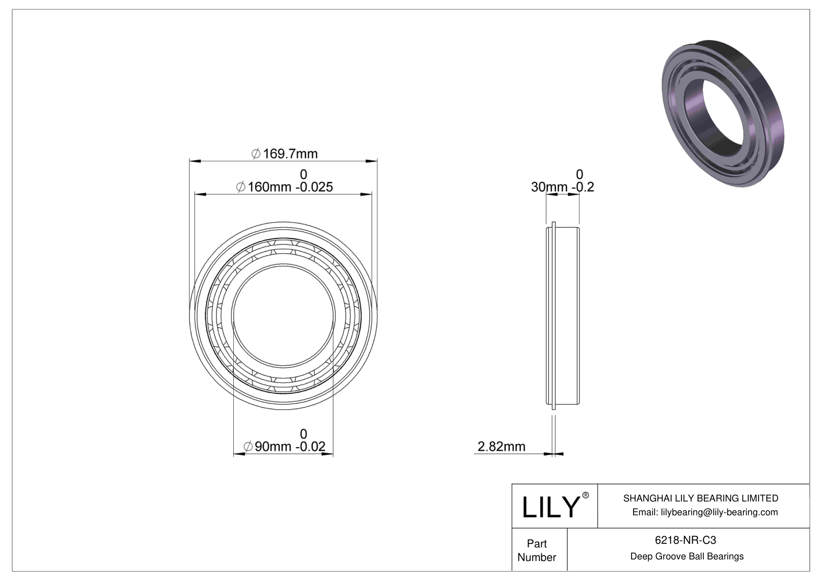 6218-NR-C3 Deep Groove Ball Bearings (6000, 6200, 6300, 6400) cad drawing