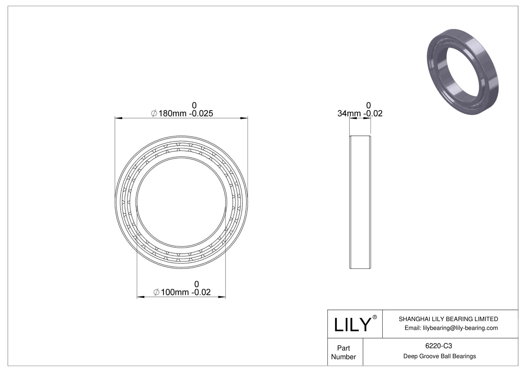 6220-C3 High-Temperature Bearing cad drawing