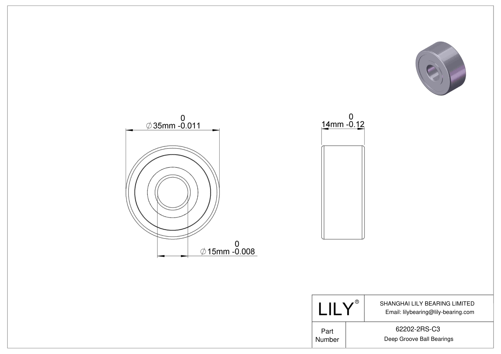 62202-2RS-C3 Wide Section Ball Bearings (62000, 63000) cad drawing