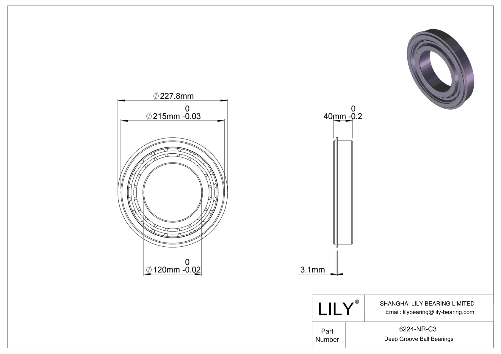 6224-NR-C3 Deep Groove Ball Bearings (6000, 6200, 6300, 6400) cad drawing