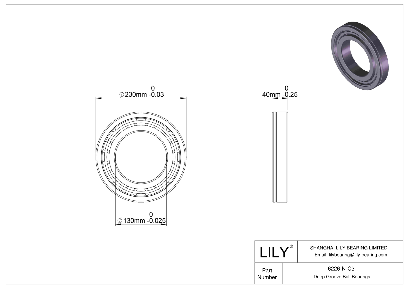 6226-N-C3 Deep Groove Ball Bearings (6000, 6200, 6300, 6400) cad drawing