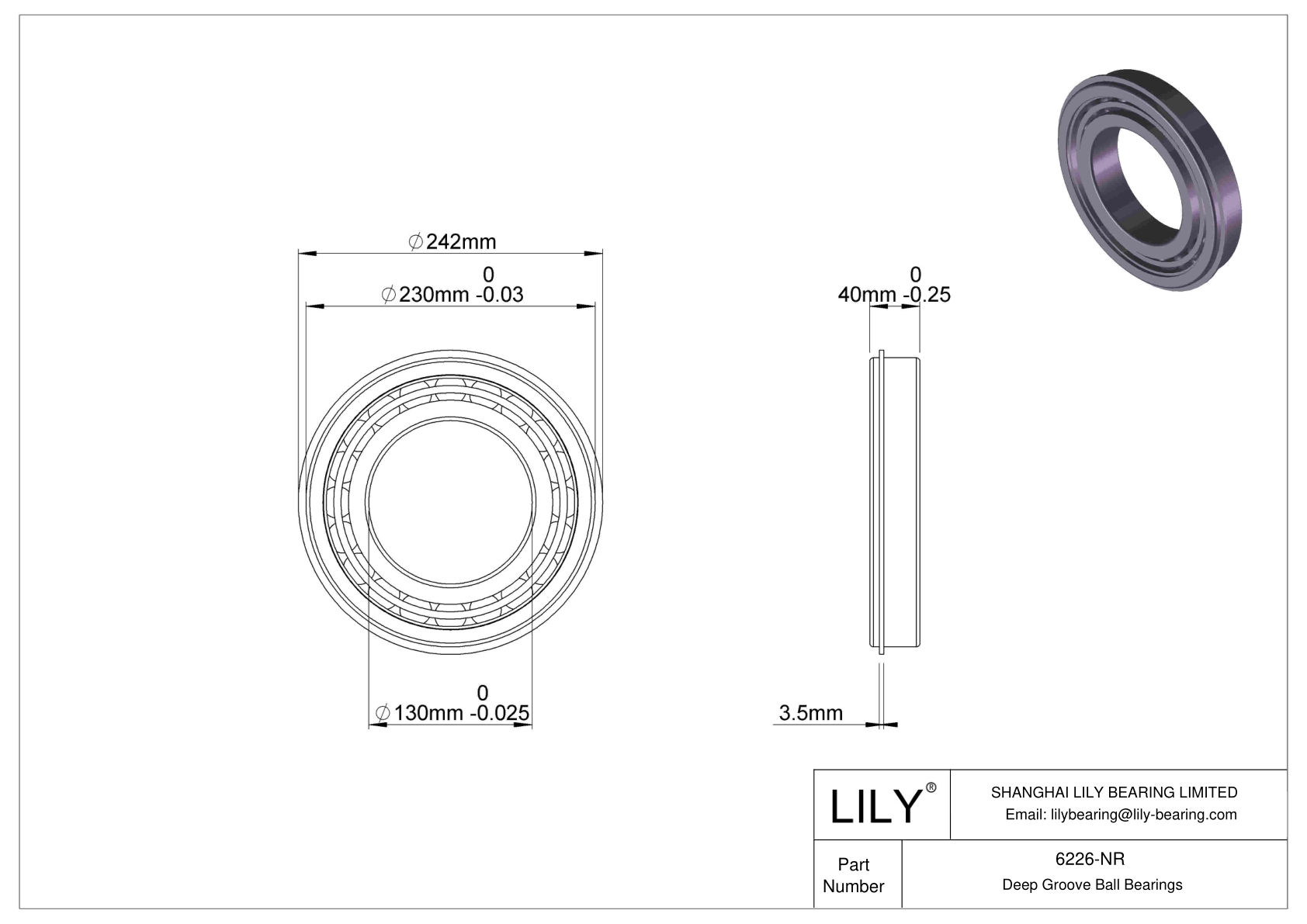 6226-NR Deep Groove Ball Bearings (6000, 6200, 6300, 6400) cad drawing