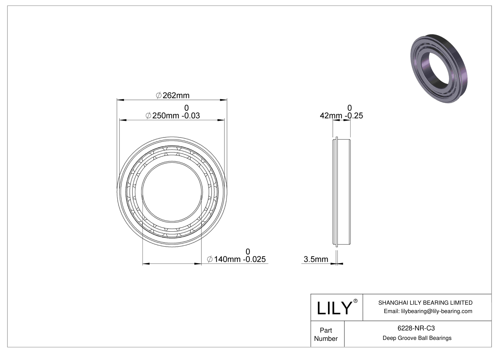 6228-NR-C3 Deep Groove Ball Bearings (6000, 6200, 6300, 6400) cad drawing