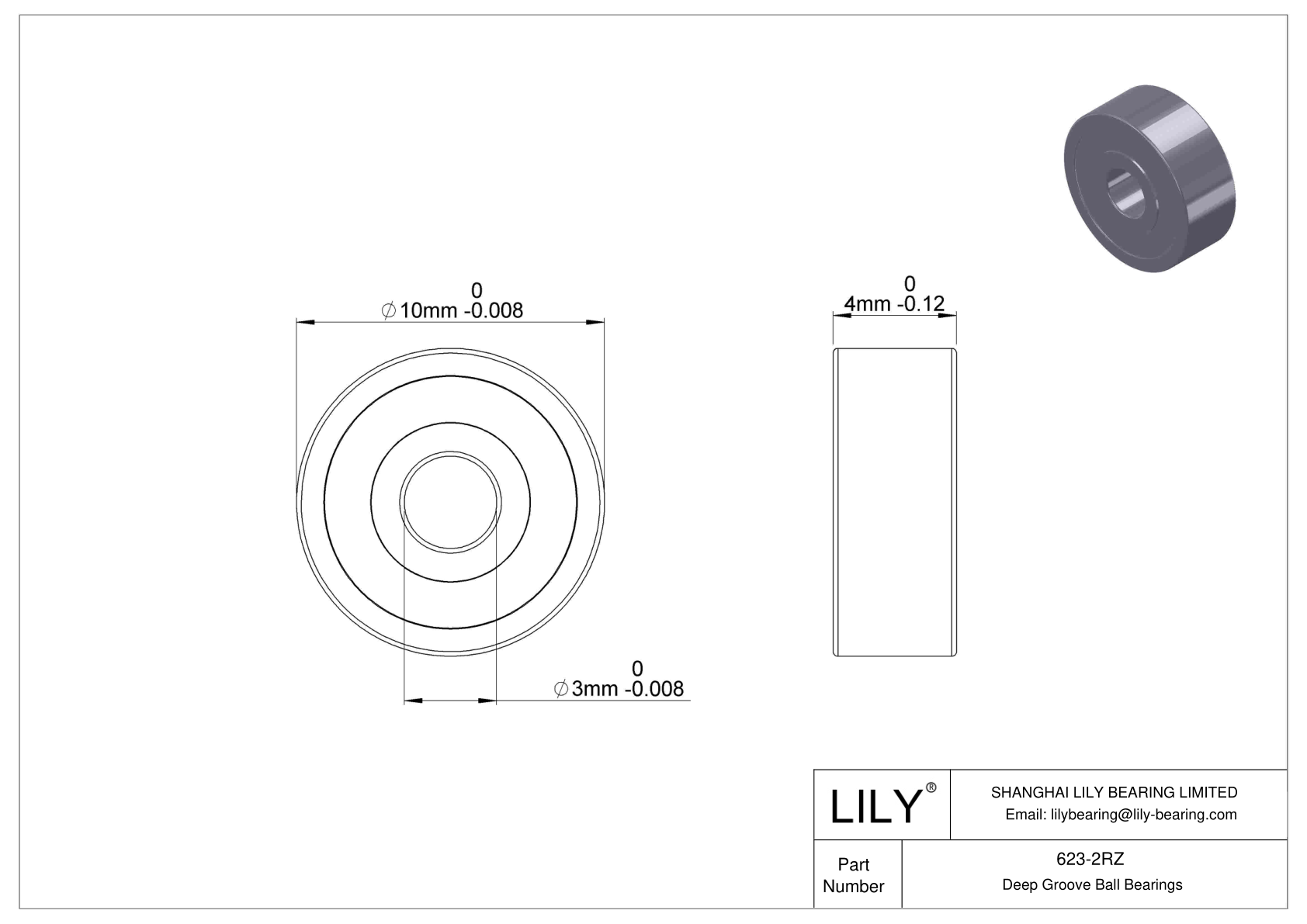 623-2RZ Rodamientos de bolas miniatura (600, 610, 620, 630) cad drawing